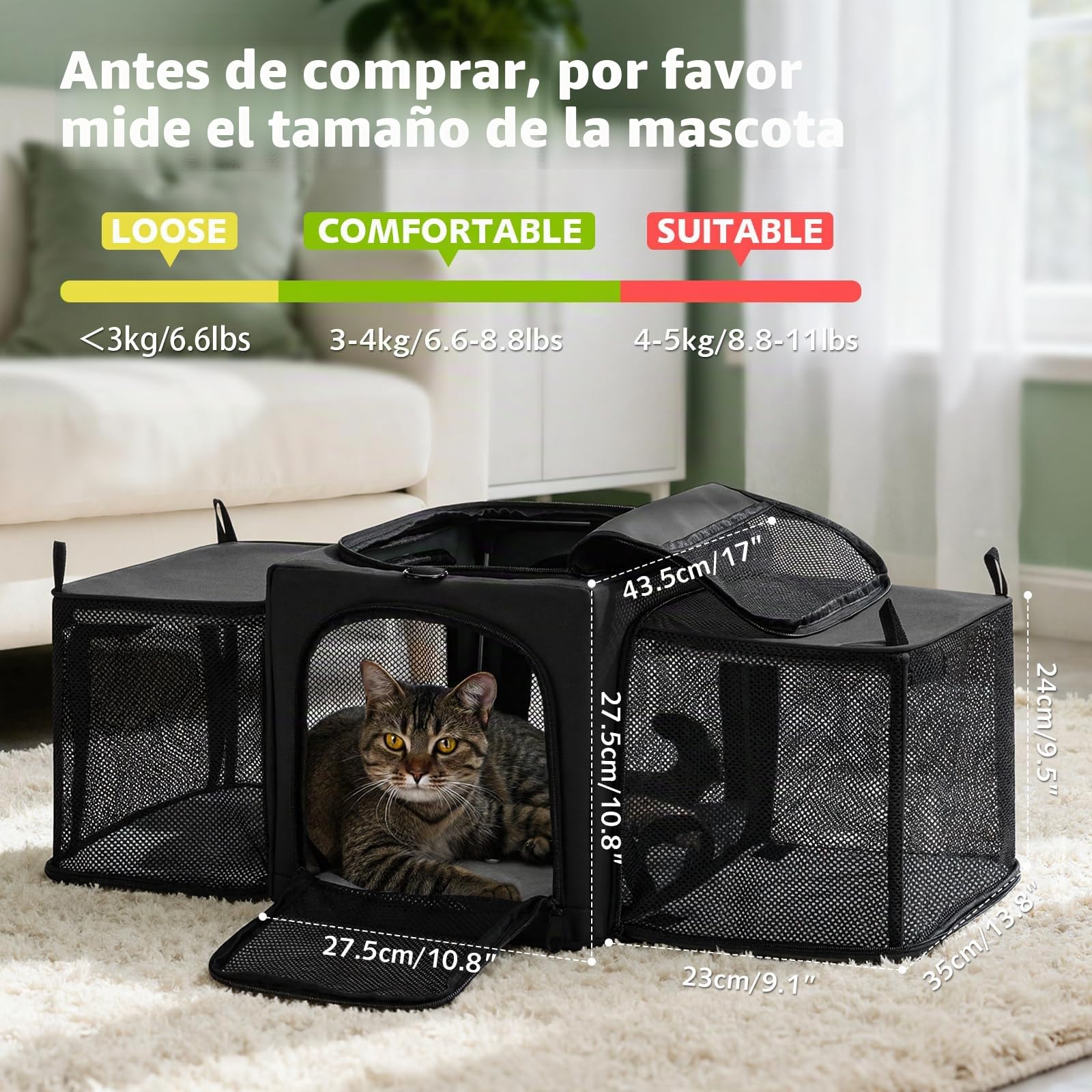 Pecute Transportador para Gatos expandible, Extra Estable, Tela de Malla Transpirable, transportador Grande para Gatos con área Oculta, transportador Suave para Mascotas, Viajes, Camping, Salidas