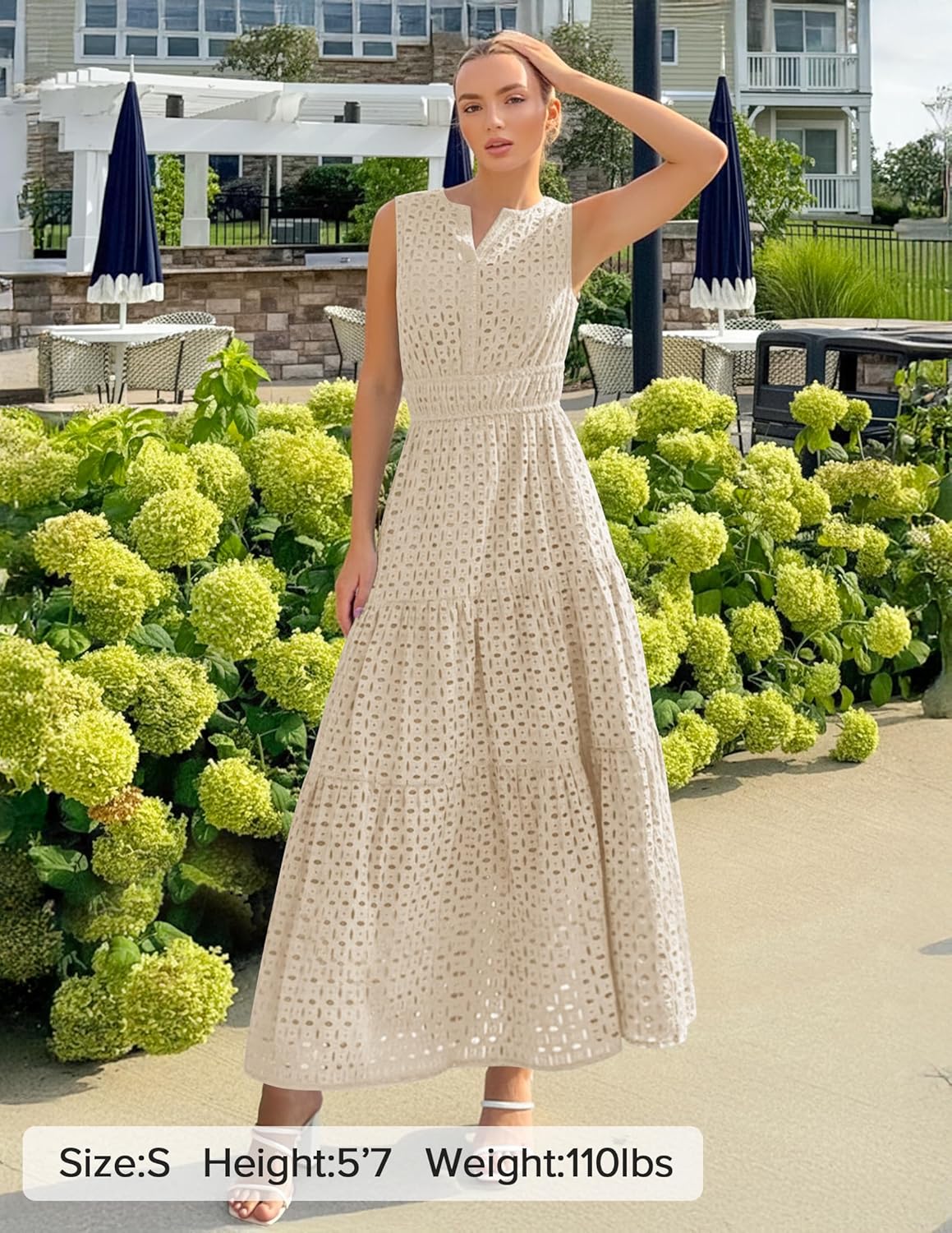 ZESICA Women's 2026 Summer Sleeveless Maxi Dress Casual V Neck Hollow Out Eyelet A Line Flowy Party Long Dresses - Image 6