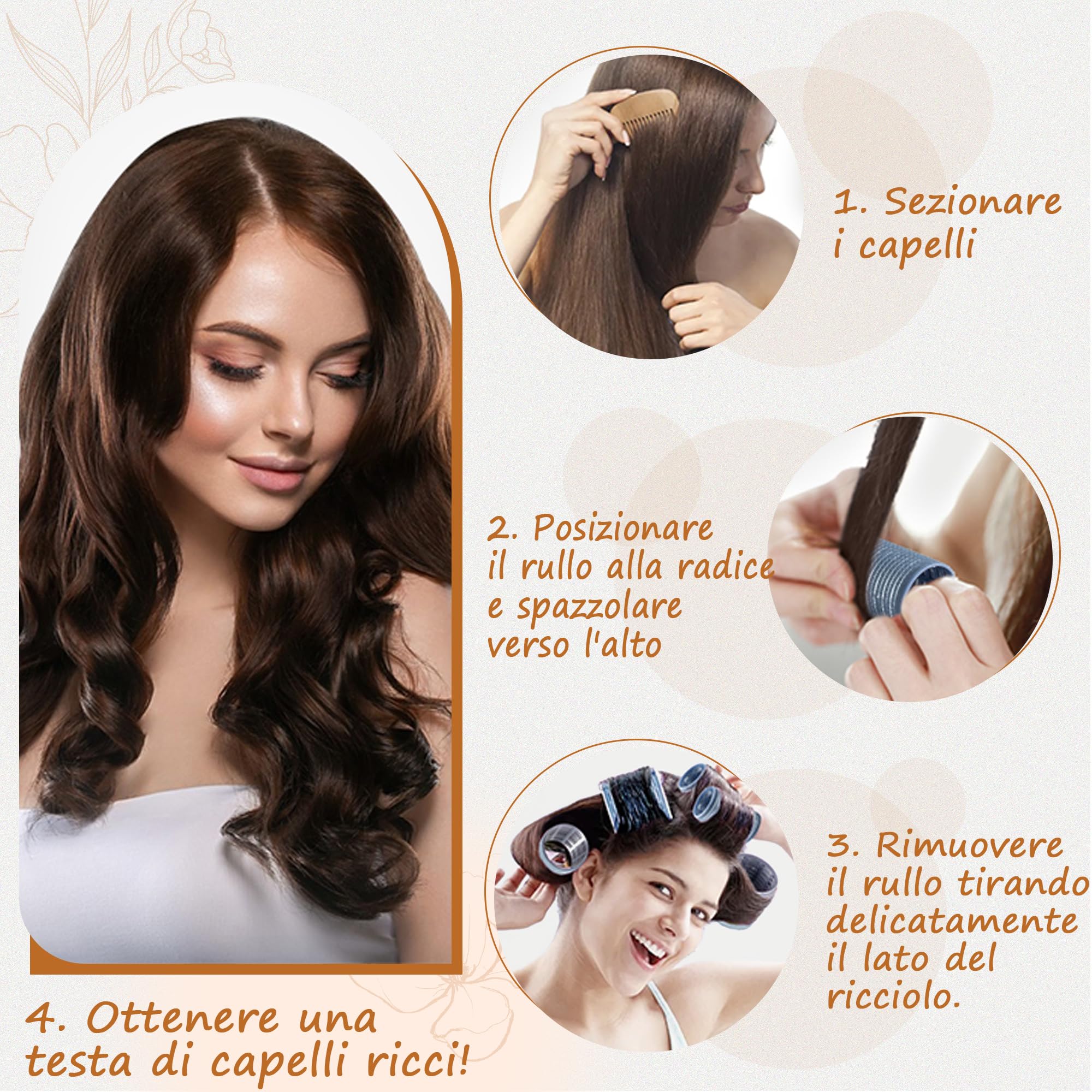 Bigodini Termici Ceramici,18 Pezzi Heatless Hair Curler Rollers,Bigodini Grandi per Volume,Ideale per le Donne dai Capelli Lunghi e Corti,3 Dimensioni(60,48,36 mm,Marrone,Rosa,Bianco)