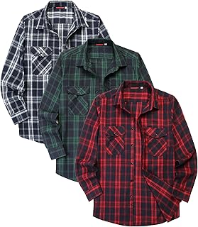 1/3 Pack Mens Flannel Shirt Long Sleeve Plaid Shirts Casual Button Down Buffalo Plaid Checkered Cotton Jacket