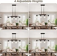 Vista 5 de 29.3'' Kitchen Island Light Fixtures, 4-Light Dining Room Light Fixture Chandelier Over Table, Black Modern Rustic Wood Ceiling Pendant Light