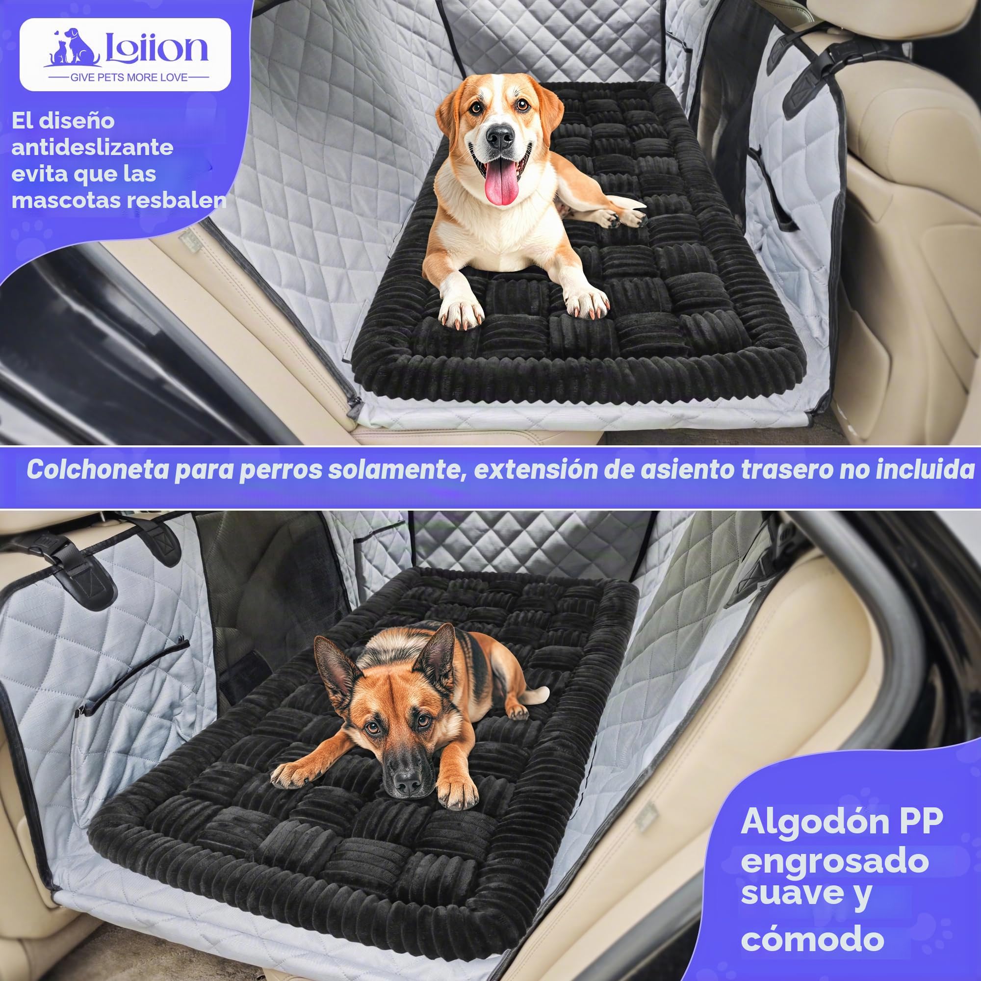 Loiion Cama Perro Grande, Alfombrilla Cama Coche Perro, Fundas Sofa Perros, Manta Suave Antideslizante, Extensiones del Asiento Trasero Fundas de Asiento,127cm×62.5cm