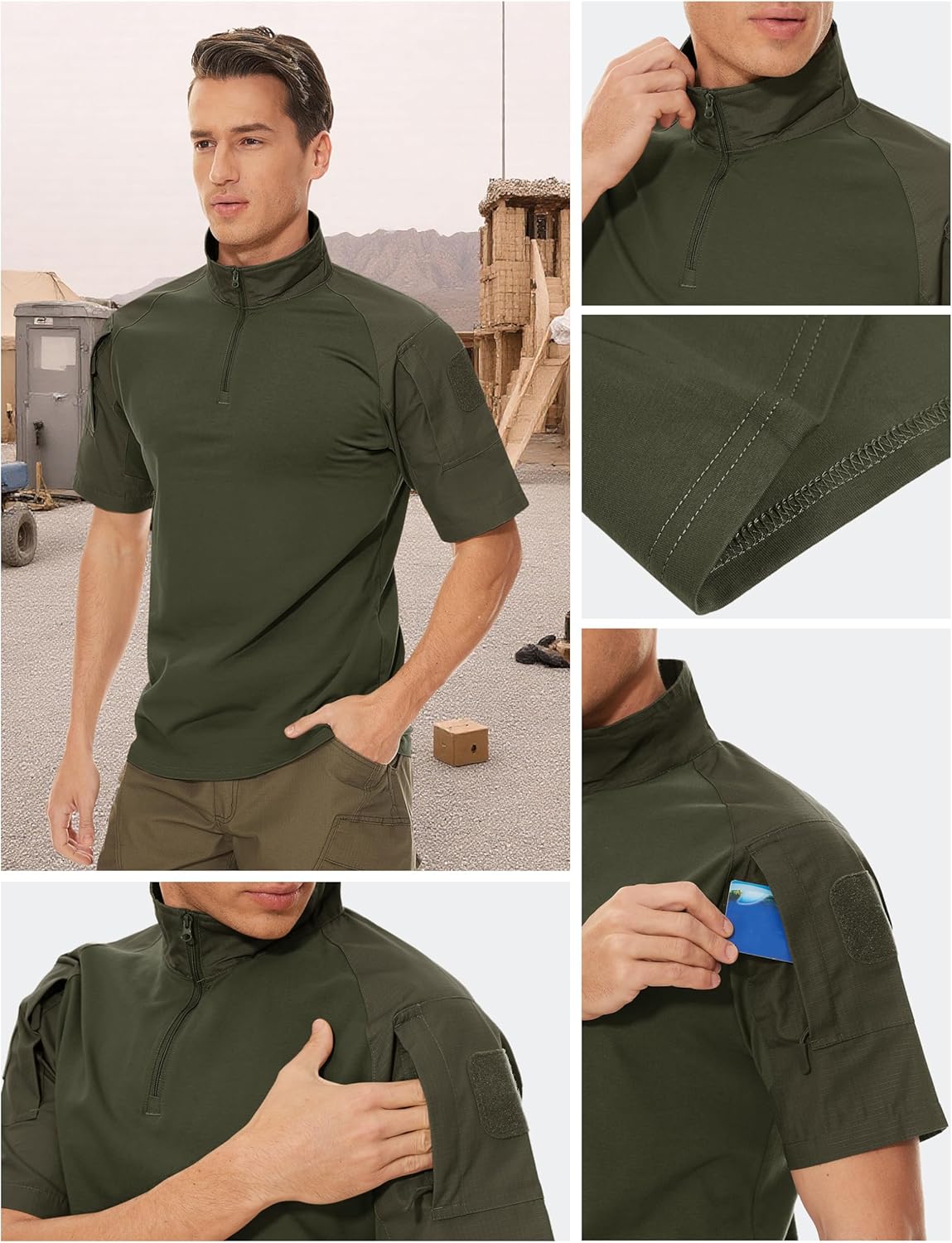 TACVASEN Men's Tactical Shirt Short Sleeve Combat Shirt 1/4 Zip with Pockets Military Army Paintball Airsoft Breathable