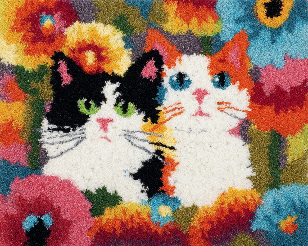 AMBATTERY Latch Hook Rug Kit Cats and Flowers 90x120cm