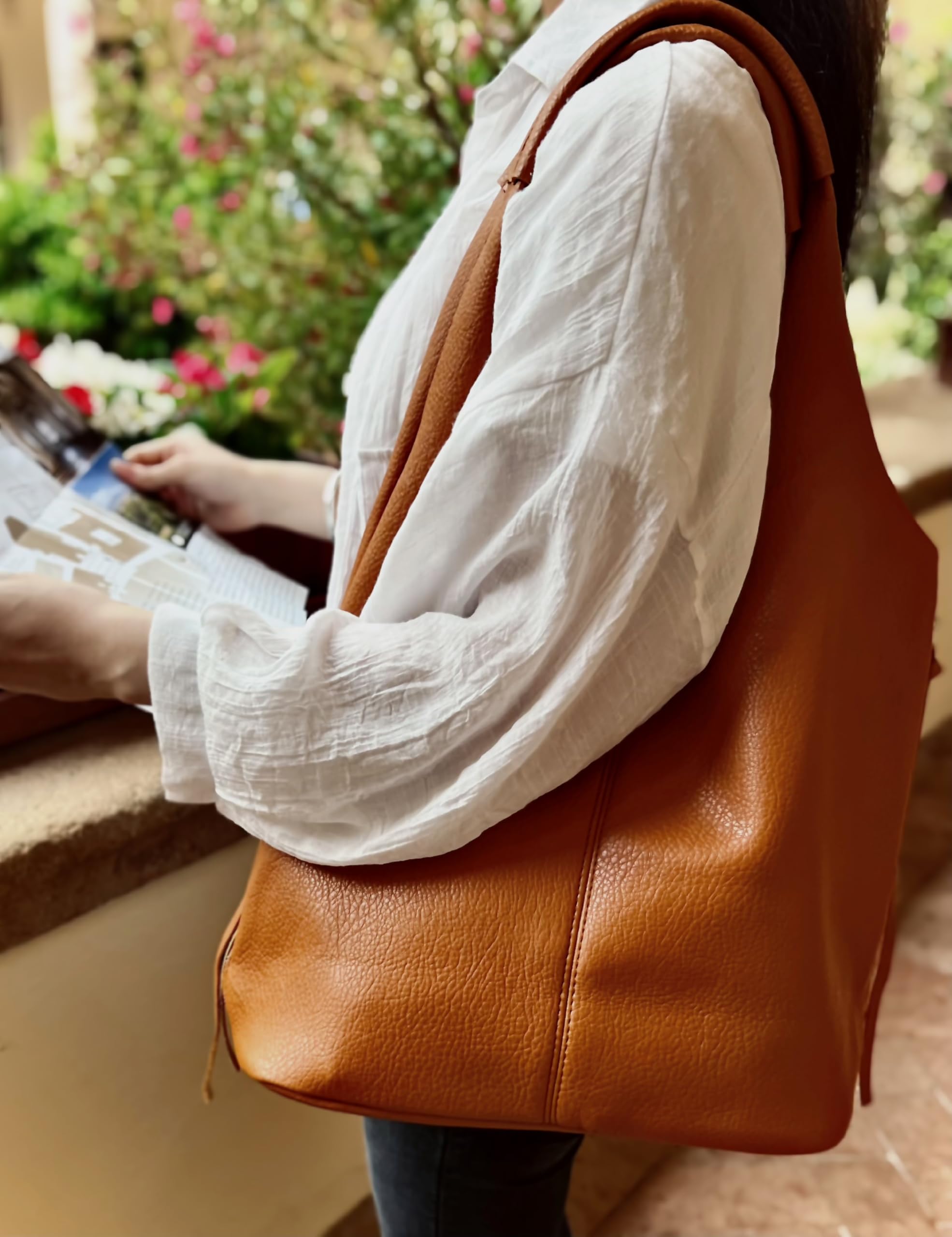 ANGELO Borsa da Donna a Spalla, Tote a Sacca Grande con Borsetta a Tracolla Regolabile, Shopping Bag Elegante in Pelle PU per Lavoro, Università, Ufficio, Viaggio, Grande Capienza