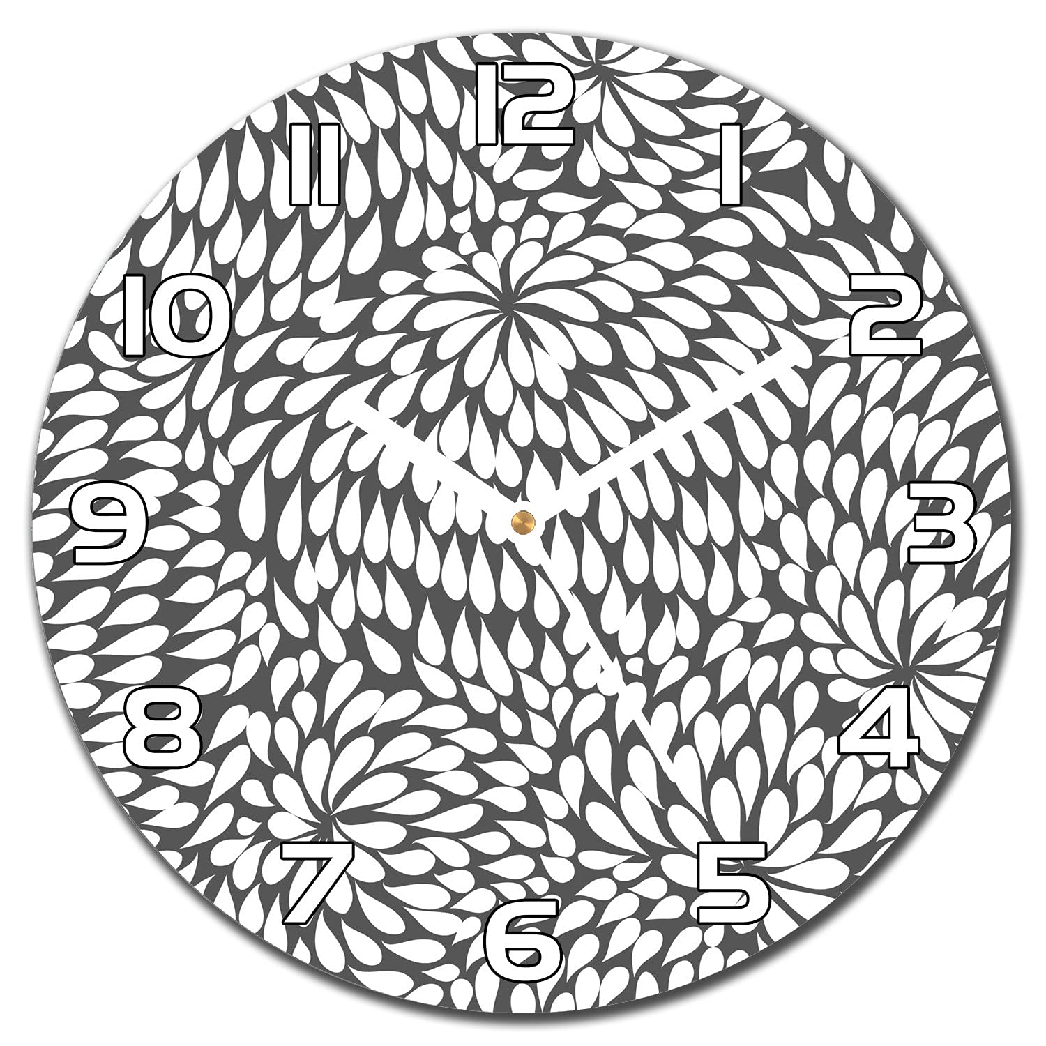 Horloge en verre 30 cm florale avec aiguilles blanches pour salon