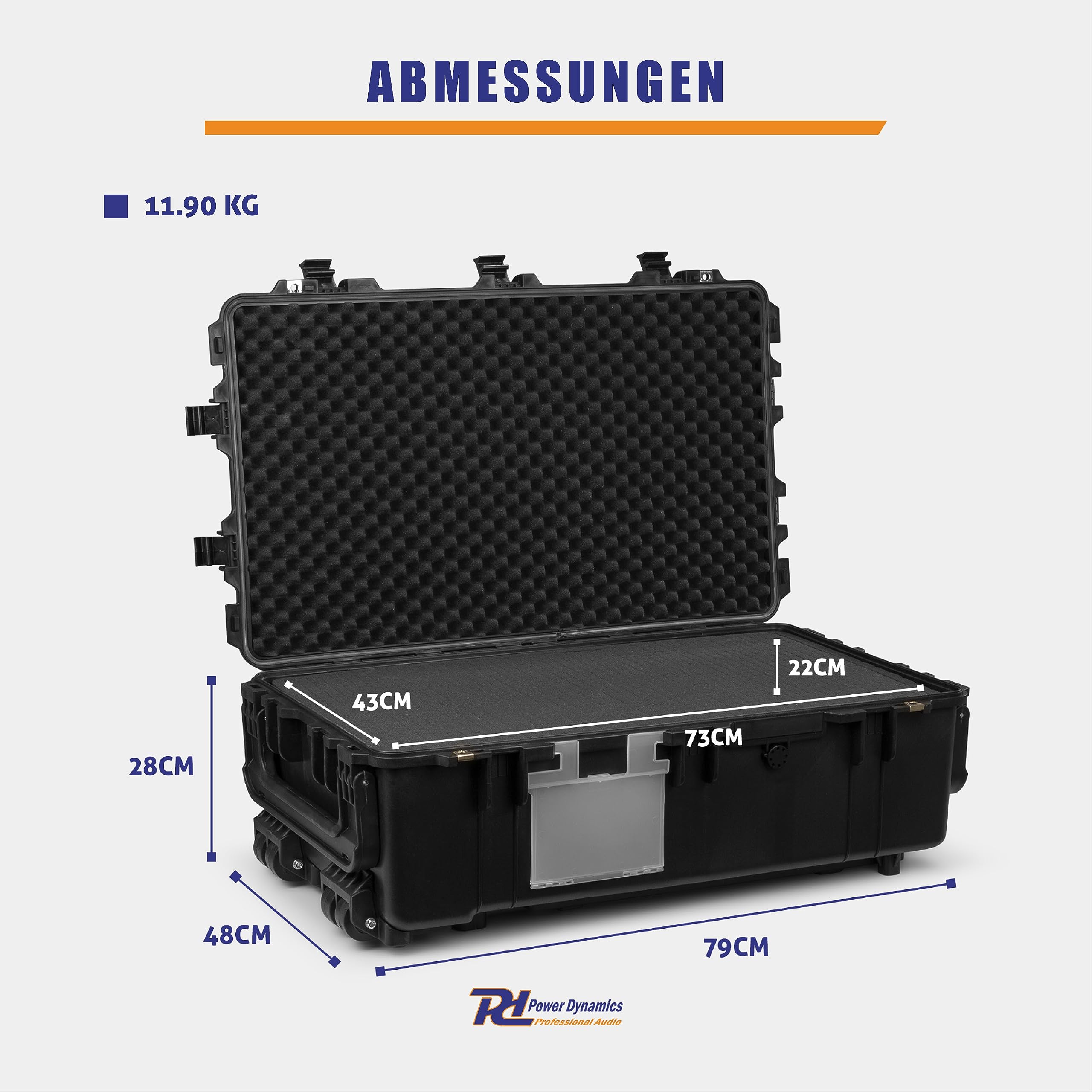 Power Dynamics GIGCase42T, Universal Outdoor Hartschalenkoffer, Trolley, Wasserdicht, Kamera Koffer mit Schaumstoffeinlage, Foto Koffer, Pistolenkoffer, Transportkoffer mit Schaumstoff und Rollen
