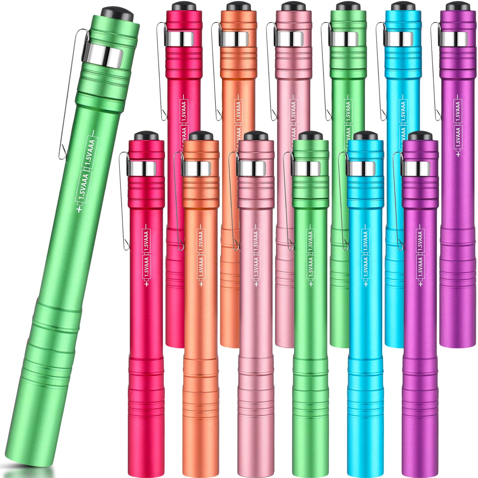 Tujoe 12 Pack LED Penlight Bulk, Pocket Flashlight with Clip, Aluminum Pen Flashlights Mini Pen Light for Nurses Hospital Outdoor Camping Emergency