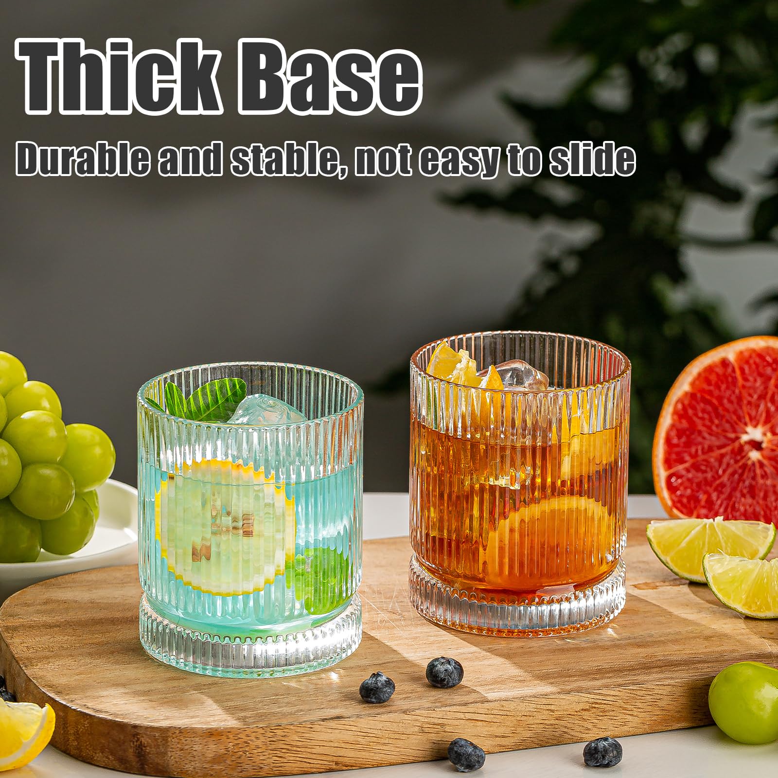 Trinkgläser, Set mit 8 Glasbechern im Origami-Stil, 4 Highball-Gläser, 425 ml und 4 Rocks-Gläser, 340 ml, Mojito-Becher, Cocktailglas, elegante geriffelte Vintage-Gläser für Cocktail, Bier
