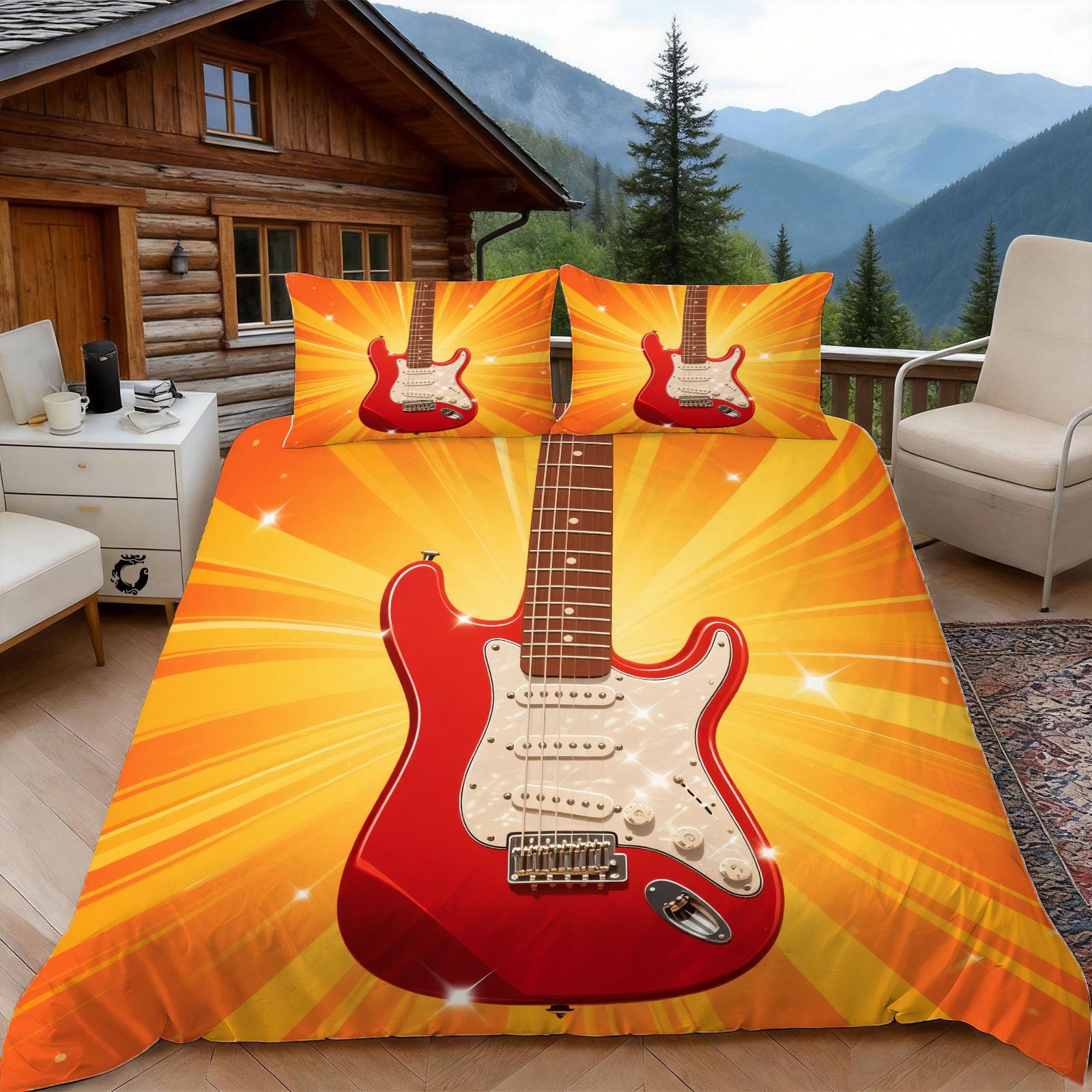 Housse de couette guitare électrique rouge pour une chambre d'ado rock