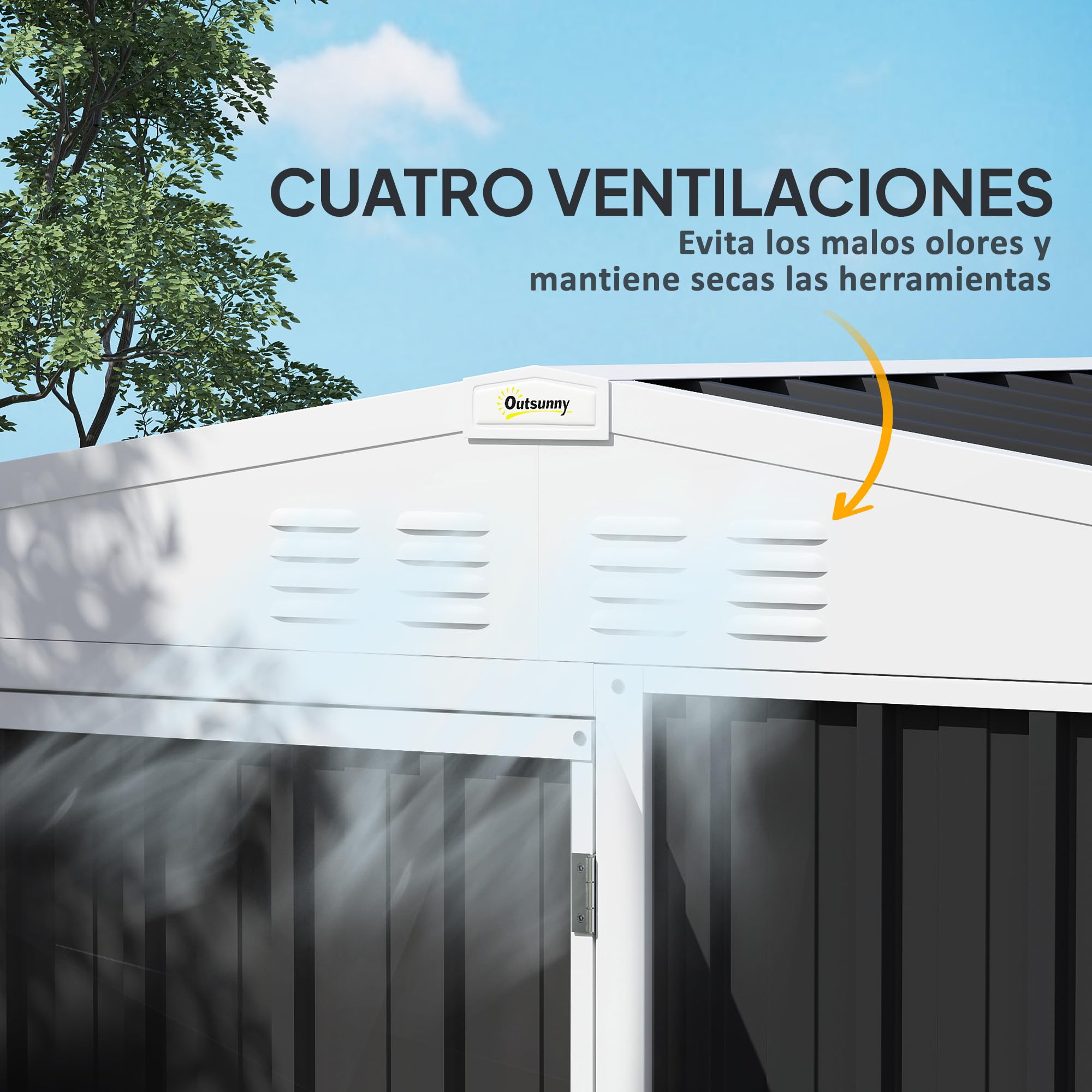 Outsunny Caseta de Jardín Exterior 2,7m² 245x117x180 cm Cobertizo de Jardín Exterior con Estante de 2 Niveles 4 Ventilaciones y Puerta con Cerradura Cobertizo para Terraza Patio Gris Carbón