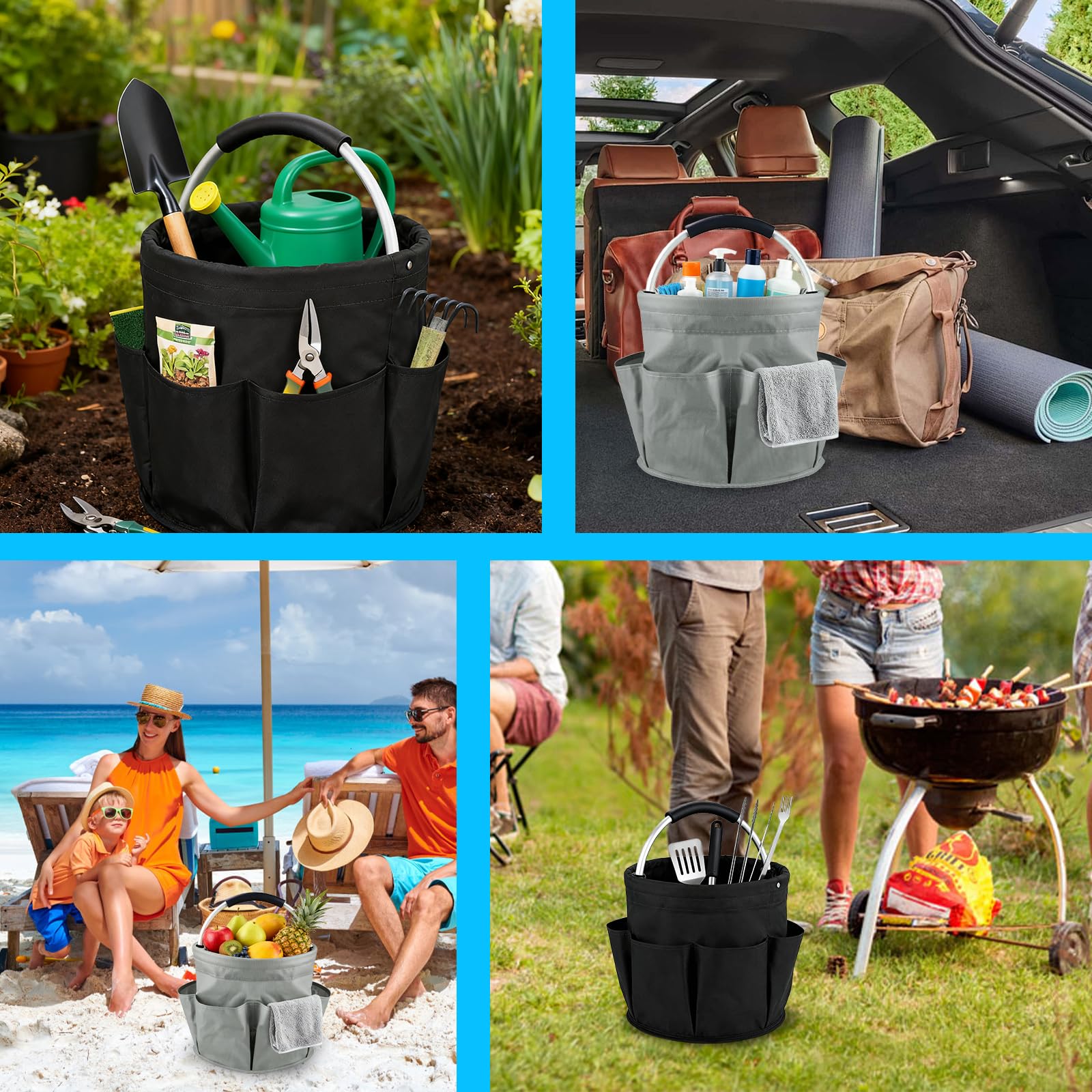 2 organizadores de productos de limpieza, bolsa de limpieza plegable portátil, cesta de limpieza con asa y 6 bolsillos, bolsa de limpieza para dispositivos, herramientas, utensilios de limpieza