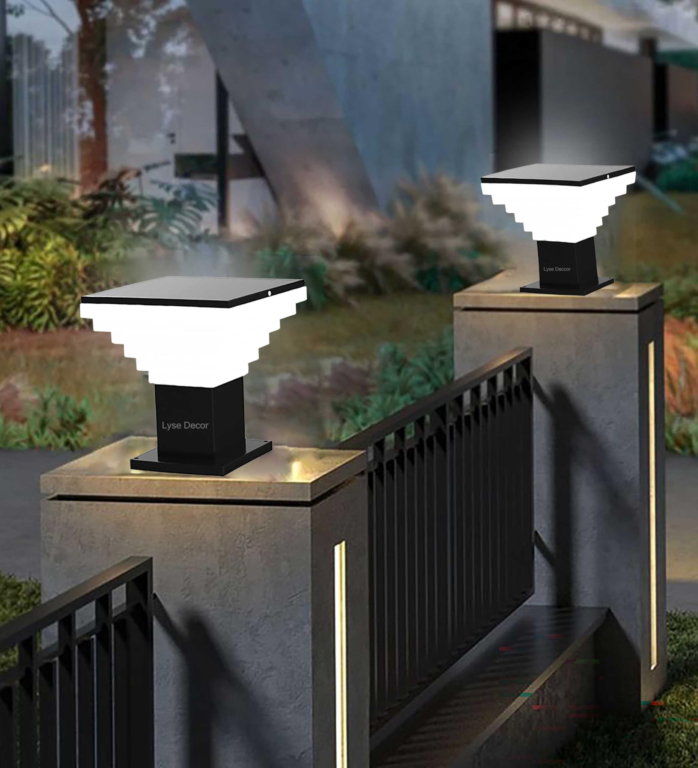 Lyse Decor Waterproof Gate Light for Main Gate Entrance, Outdoor Pillar Lamp, Gate Lamp for Garden & Boundaries Lights (Modern Design Stairs Shape, Pair of 2 Pieces)