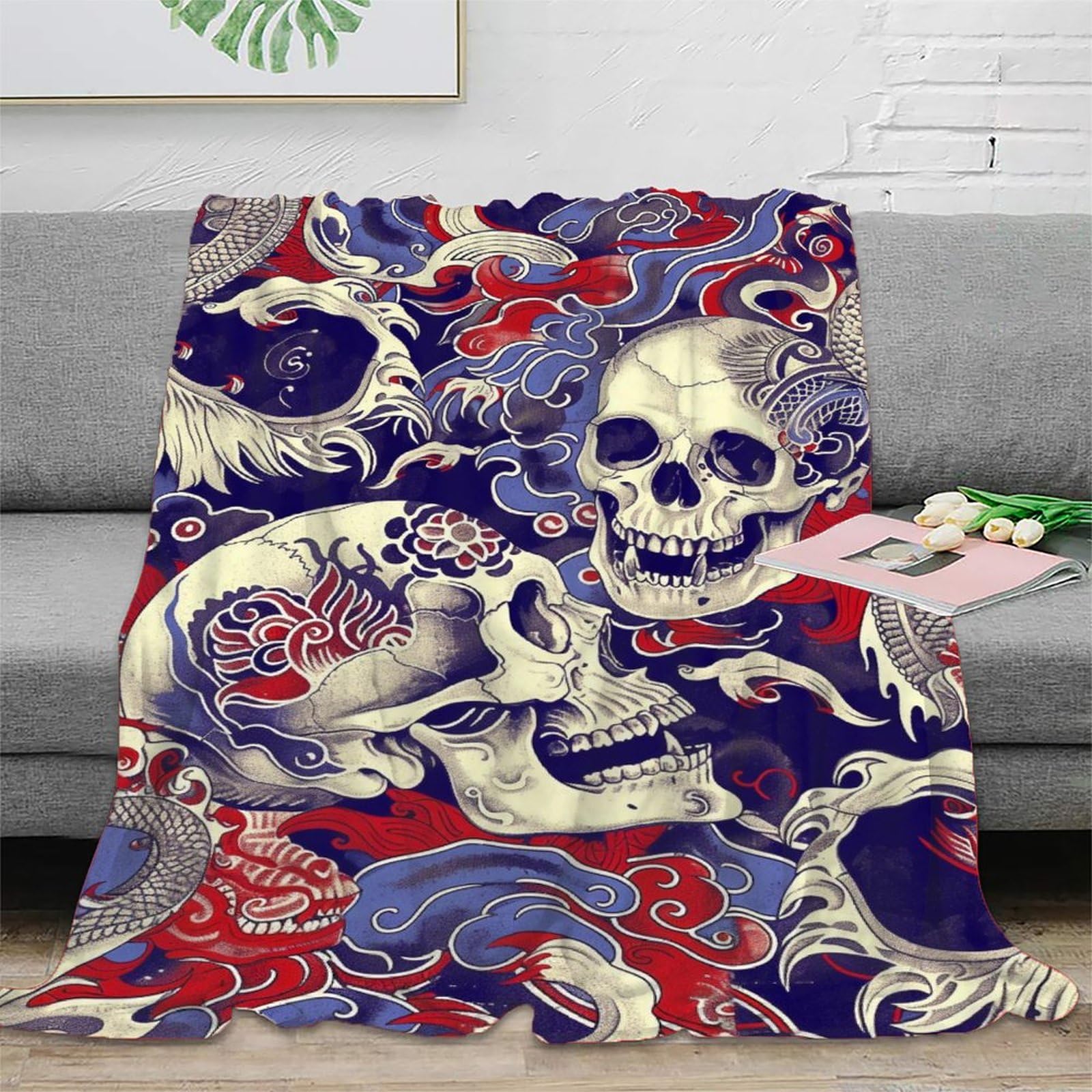 NRAOPEVVD 3D Printed Skull Throw Blanket Soft And Warm Super Soft Cozy Fuzzy Warm Throws with Anti-wrinkle/anti-tarnishing Lightweight for Home Couch Bed Sofa Cozy Warm 40x50inch(100x130cm)