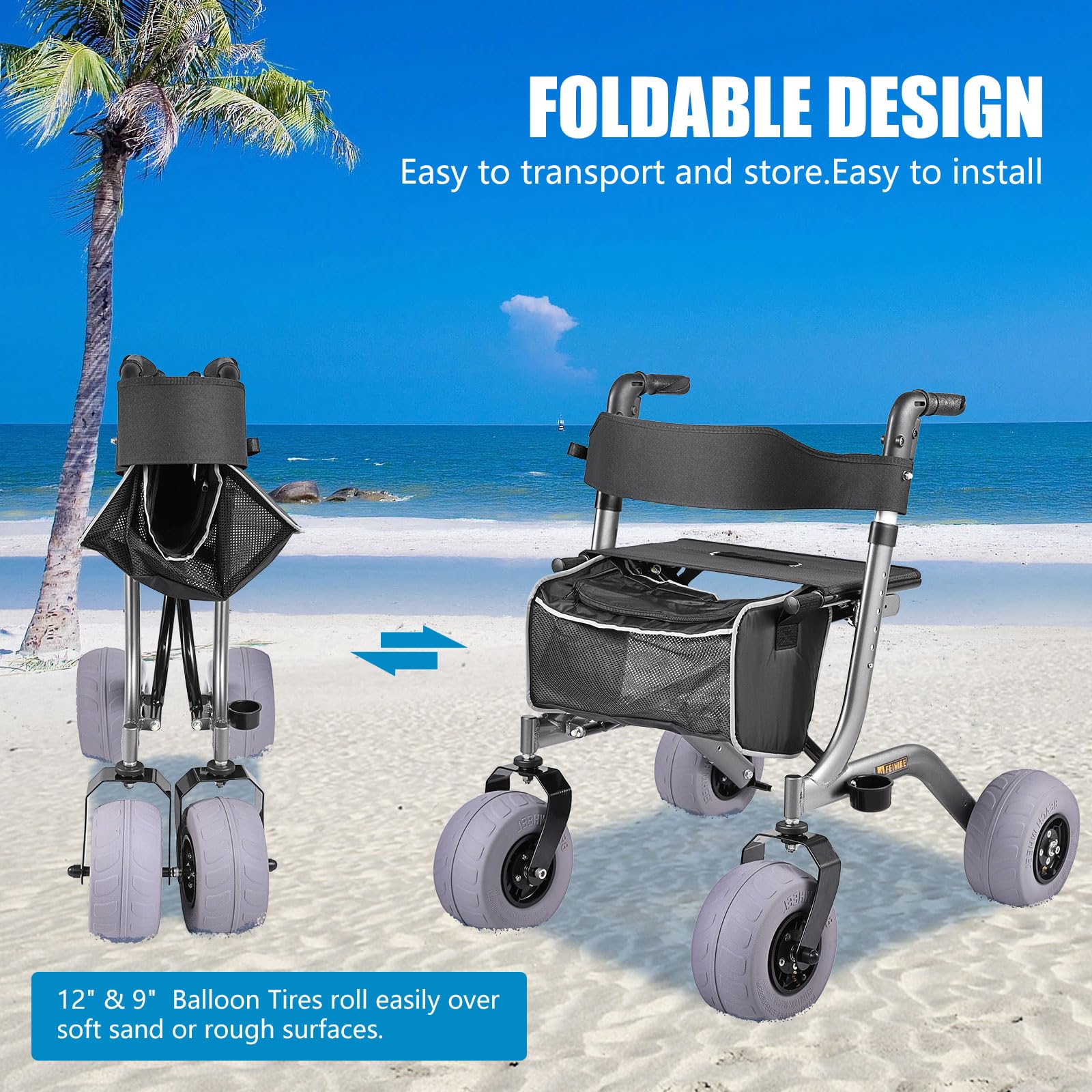 Foldable Rolling Beach Walker for Sand, All Terrain Beach Sand Mobility ...