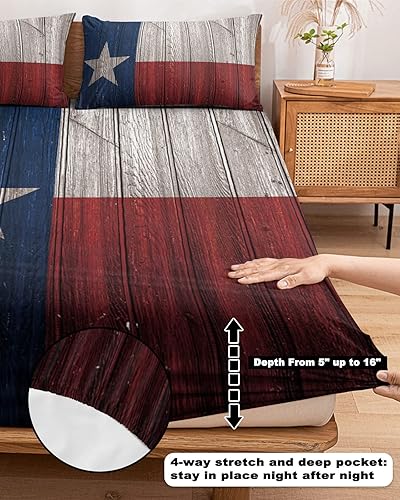 Miniatura 5 de Sábanas bajeras de bolsillo profundo tamaño Queen con elástico, juego de sábanas suaves con 2 fundas de almohada, diseño de bandera del estado de