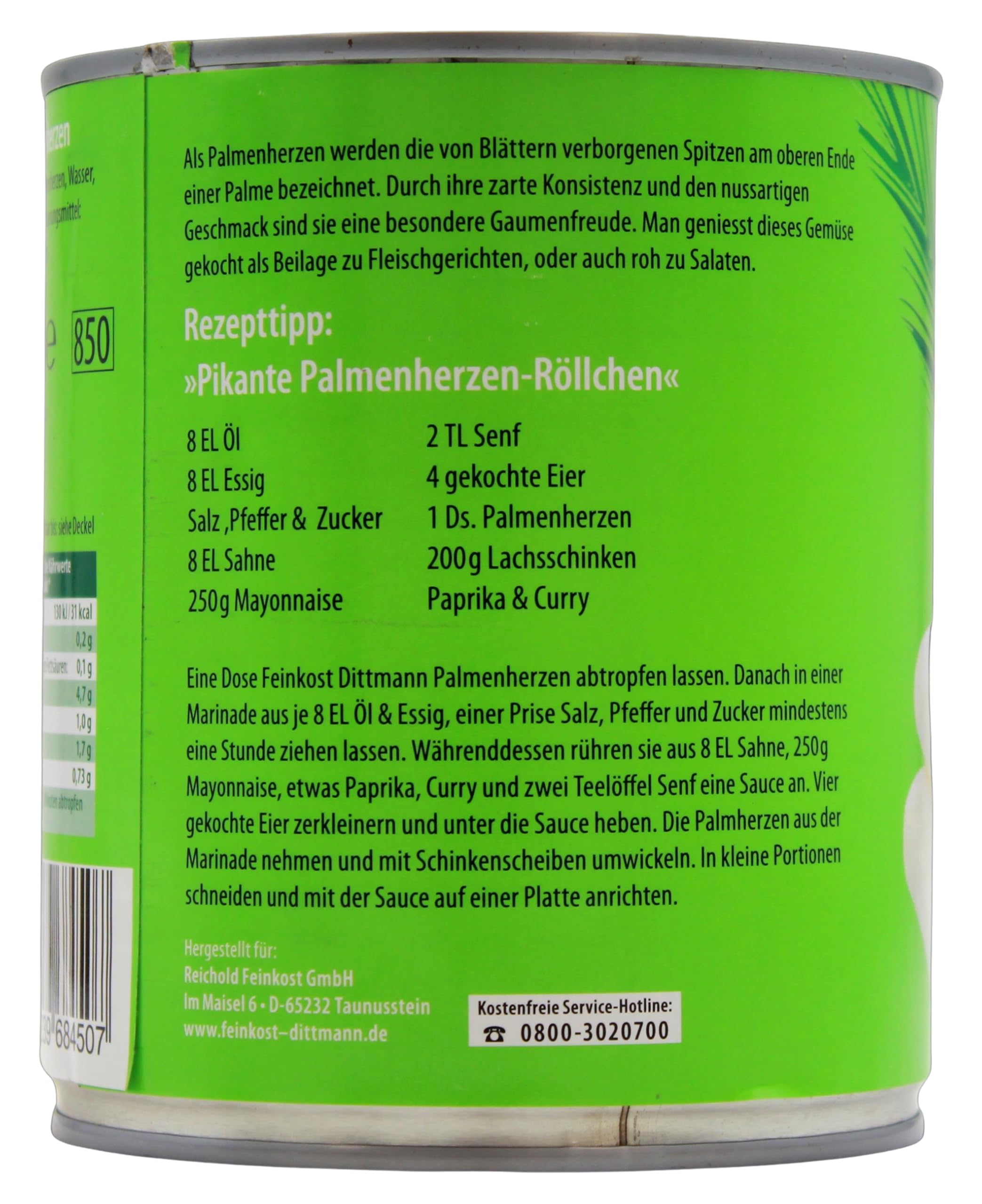 Feinkost Dittmann Palmen Herzen natur mild würzig, 6er Pack (6 x 500g)