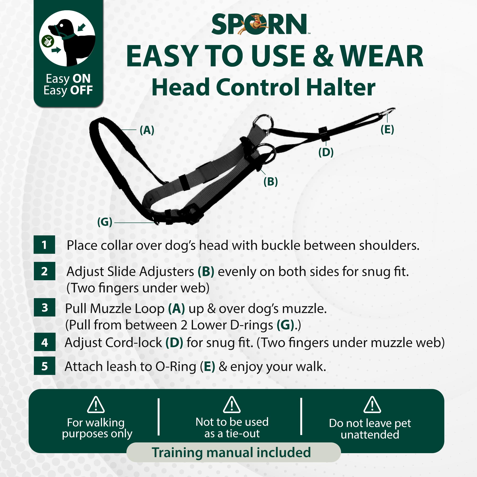 SPORN Head Dog Halter, Black, Large - image 7