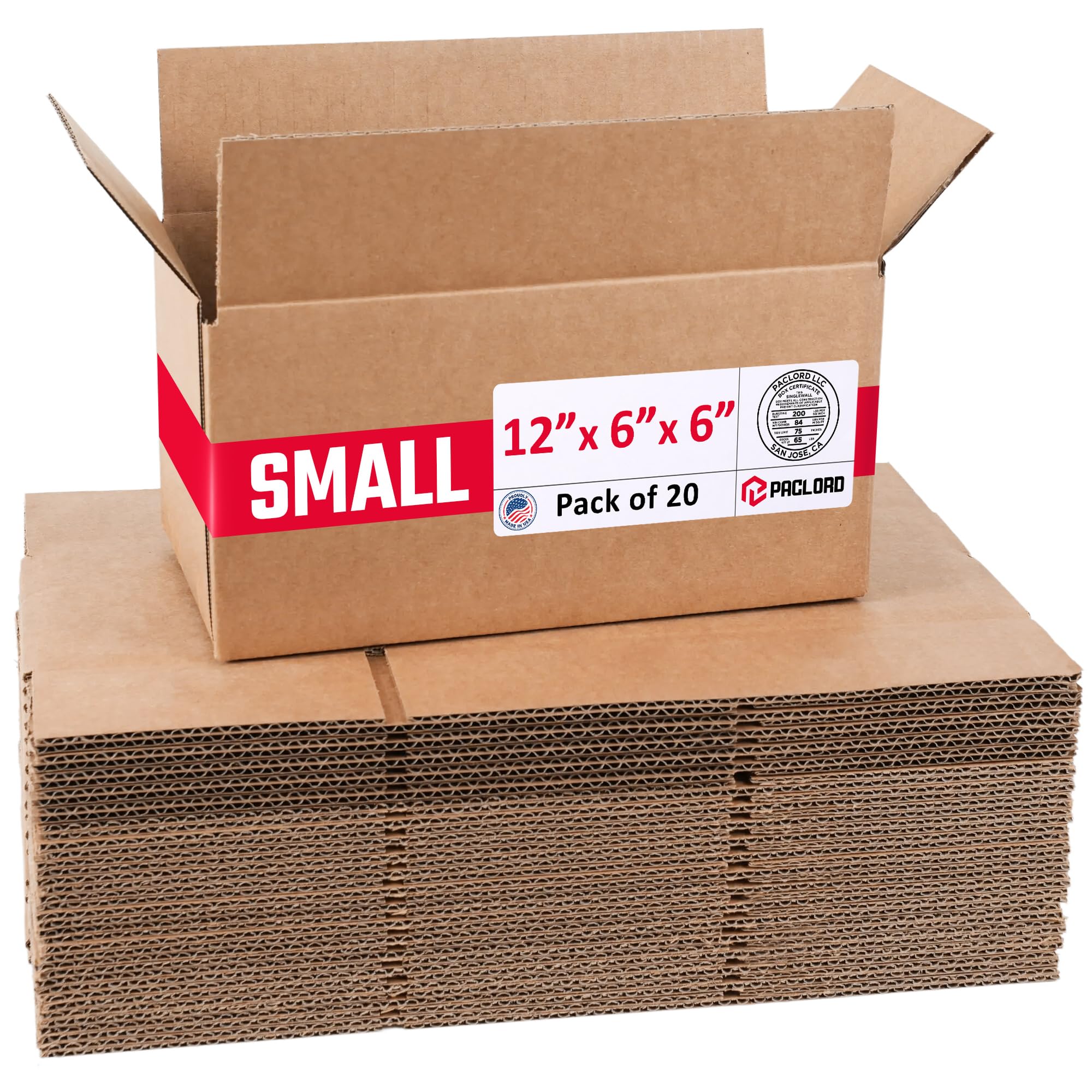 Small Cardboard Boxes 12"L x 6"W x 6"H (Pack of 20) - USA-Made Packing Boxes for Moving, Shipping, or Storage - USPS, UPS, FedEx Approved - Professional Packing Supplies for Moving | USA-Made Packing Boxes for Moving, Shipping, or Storage - USPS, UPS, FedEx Approved - Professional Packing Supplies