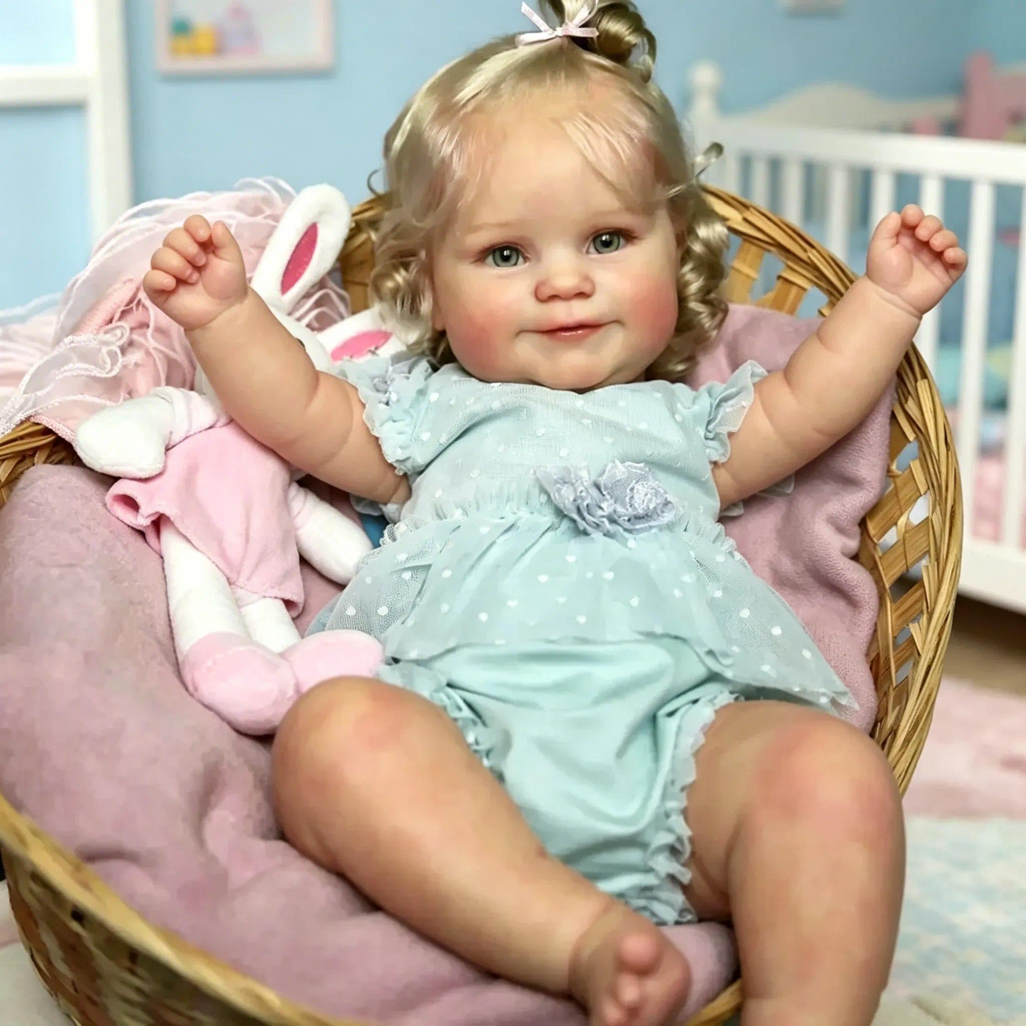Zero Pam Bebe Reborn Fille Ouvrir Yeux, 50CM Poupée Princesse avec des Cheveux Implantés, Bebe Reborn Fille Silicone Plein Corps, Sourire comme Une Vraie Baby Poupée des pour 3 Enfants