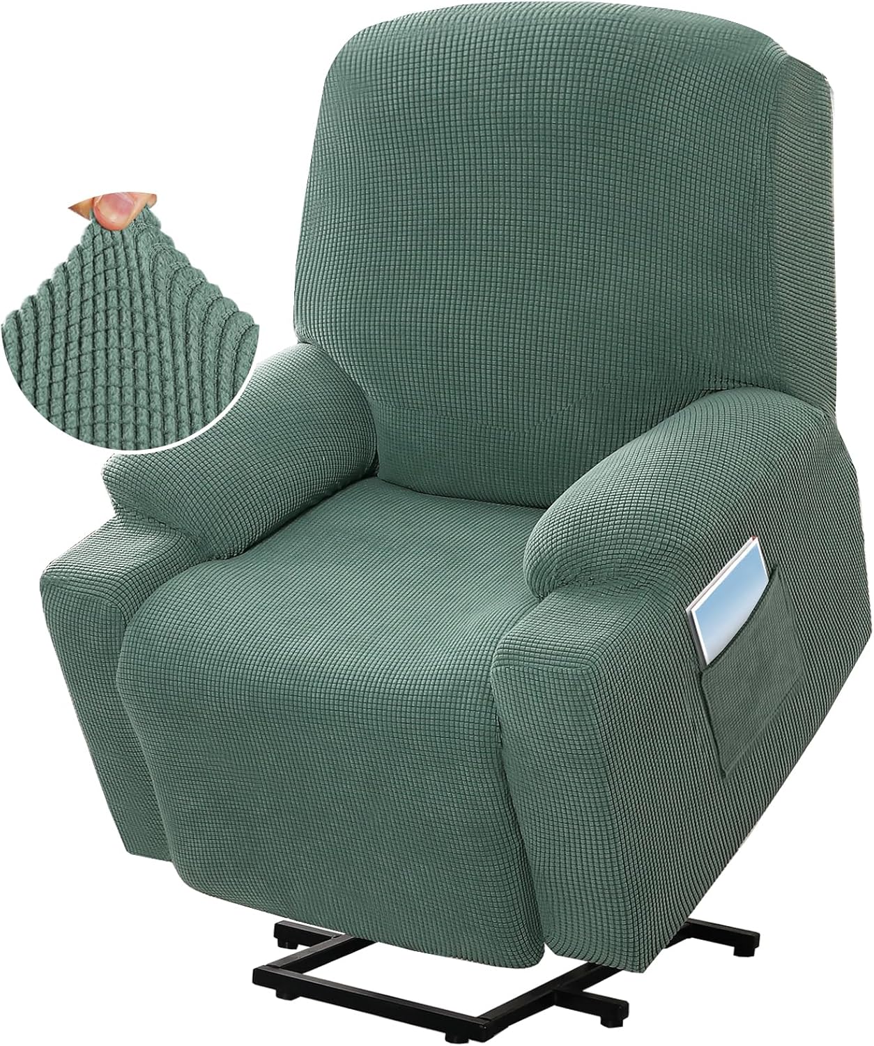 High Stretch Recliner Slipcover with Side Pocket Electric Power Lift Recliner Chair Cover,Soft Jacquard Fabric Fitted Standard Large Power Lift Recliner (Green)