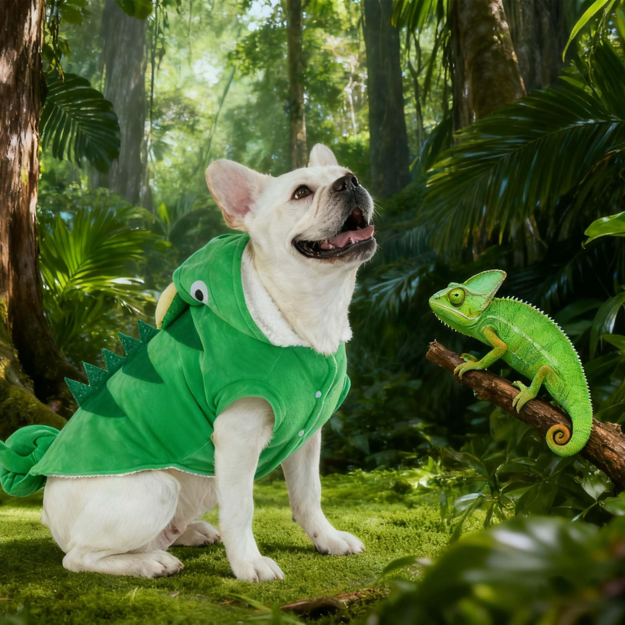 MuYaoPet Chameleon Dog Costume for Halloween,Winter Fleece Pet Cat Coat Jacket for Small Medium Large Dog,Pet Funny Clothes Hoodie Labrador Bulldog Chihuahua(Green - Image 2