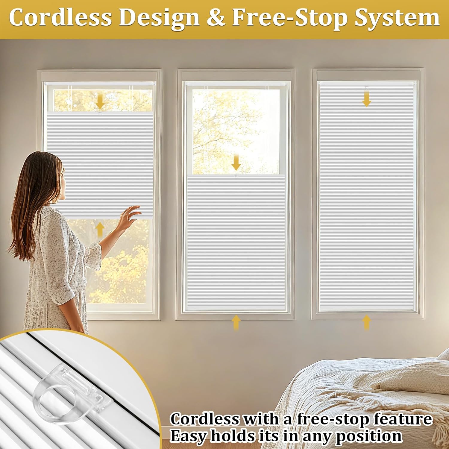 Shade&Beyond No Tools No Drill Blinds for Indoor Windows, Cordless Top Down Bottom Up Cellular Honeycomb Shade for Window, Blackout Thermal Insulation Noise Reduction, 22" W x 48" H, White