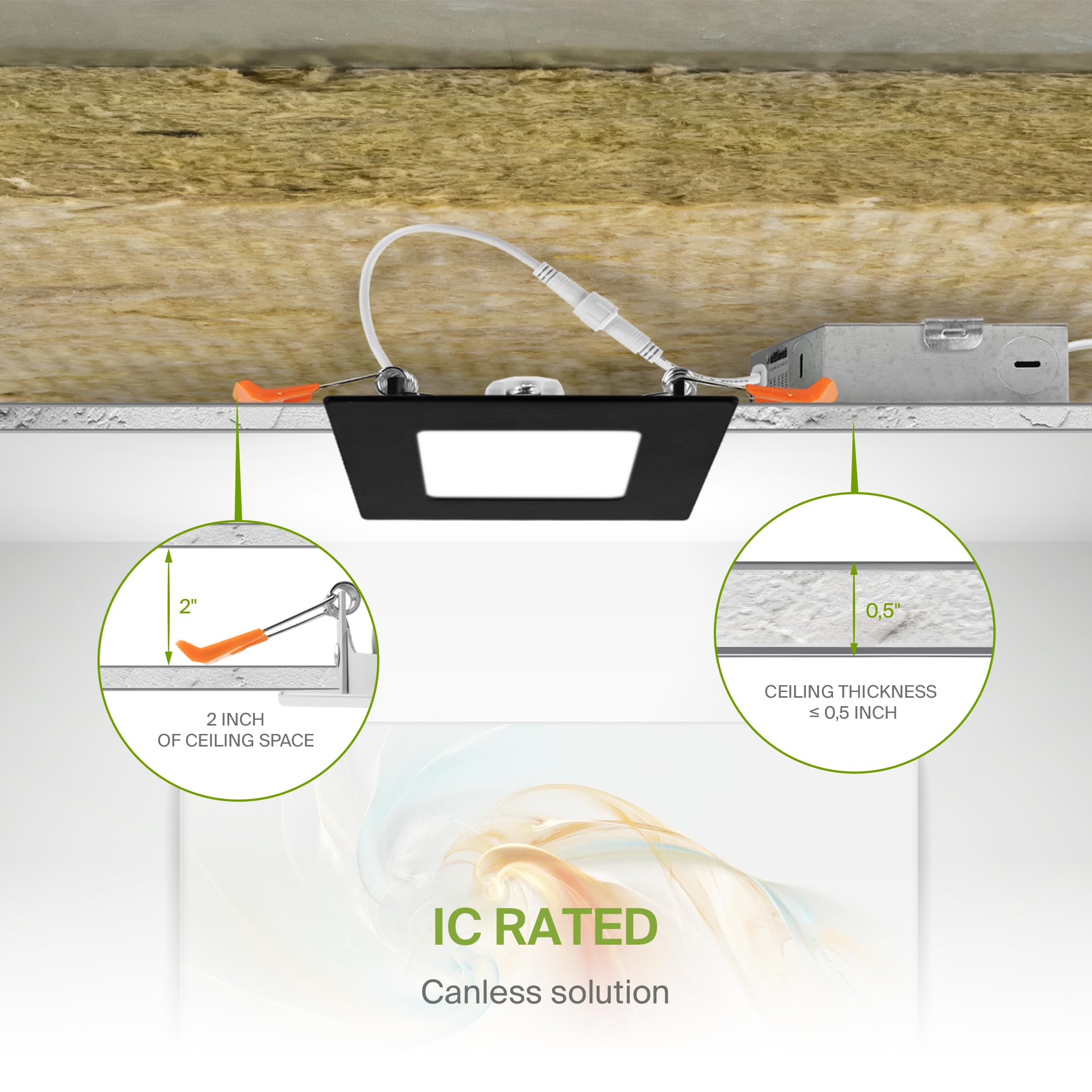 ASD 6-Pack 4 Inch LED Recessed Lights - Ultra Thin, Dimmable, 5 CCT (2700K-5000K), 12W, UL & Energy Star - View #3