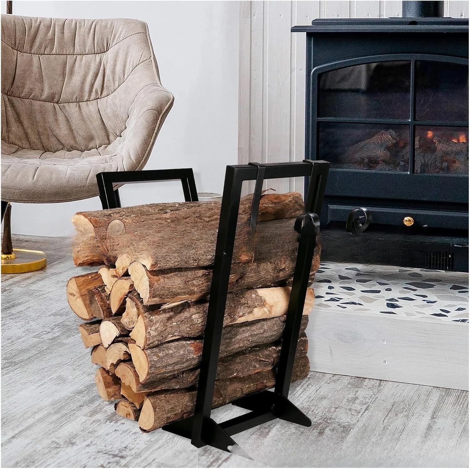 Fireplace Rack Tool Holder Indoor And Outdoor Firewood Storage Stacker Bracket