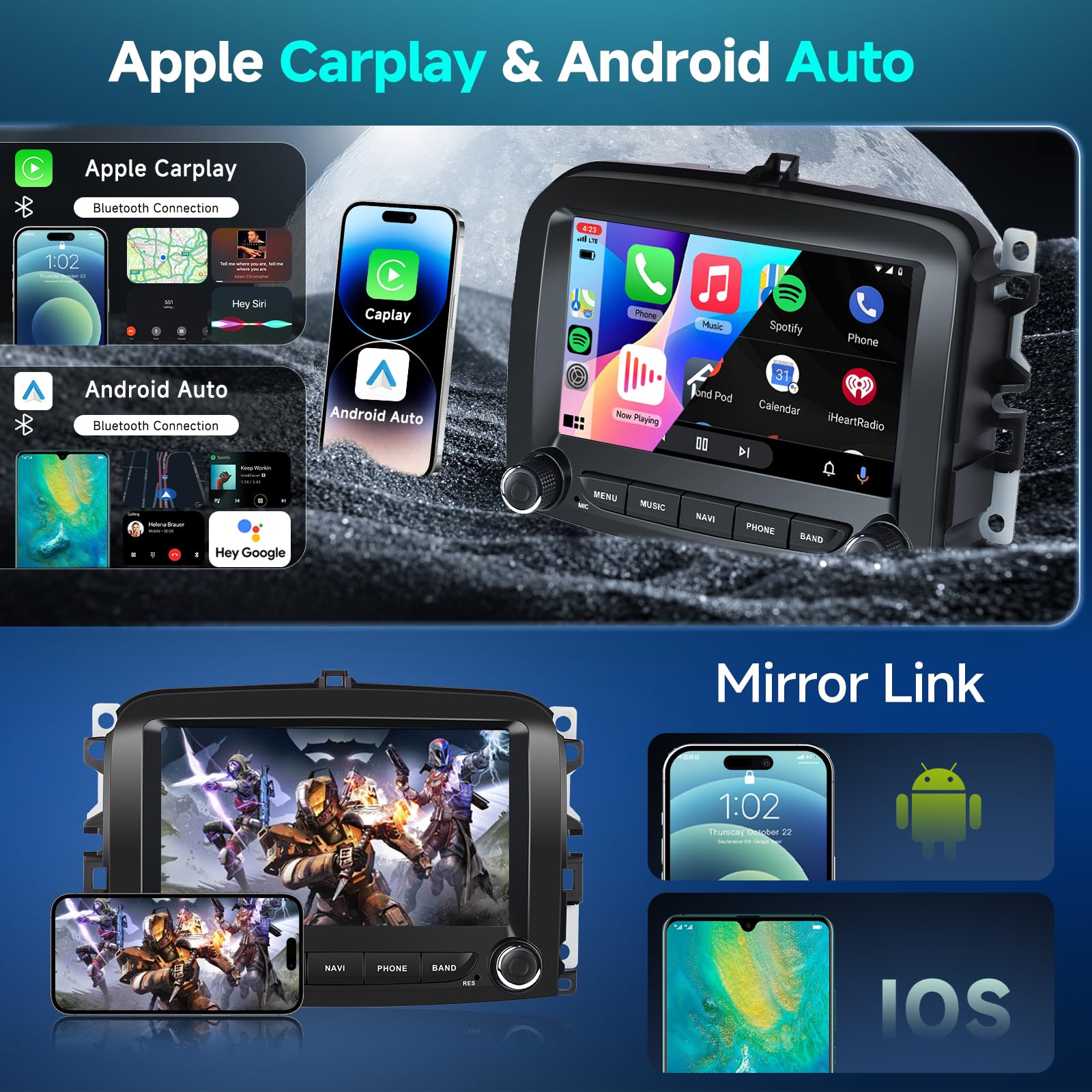 Hodozzy 4G+64G Android Autoradio per Fiat 500L 2013-2019 Radio Carplay Android Auto Wireless, 2 Din Schermo 9 Pollici Touch Screen Stereo GPS Navigatore WiFi Bluetooth DSP FM RDS Canbus Retromarcia