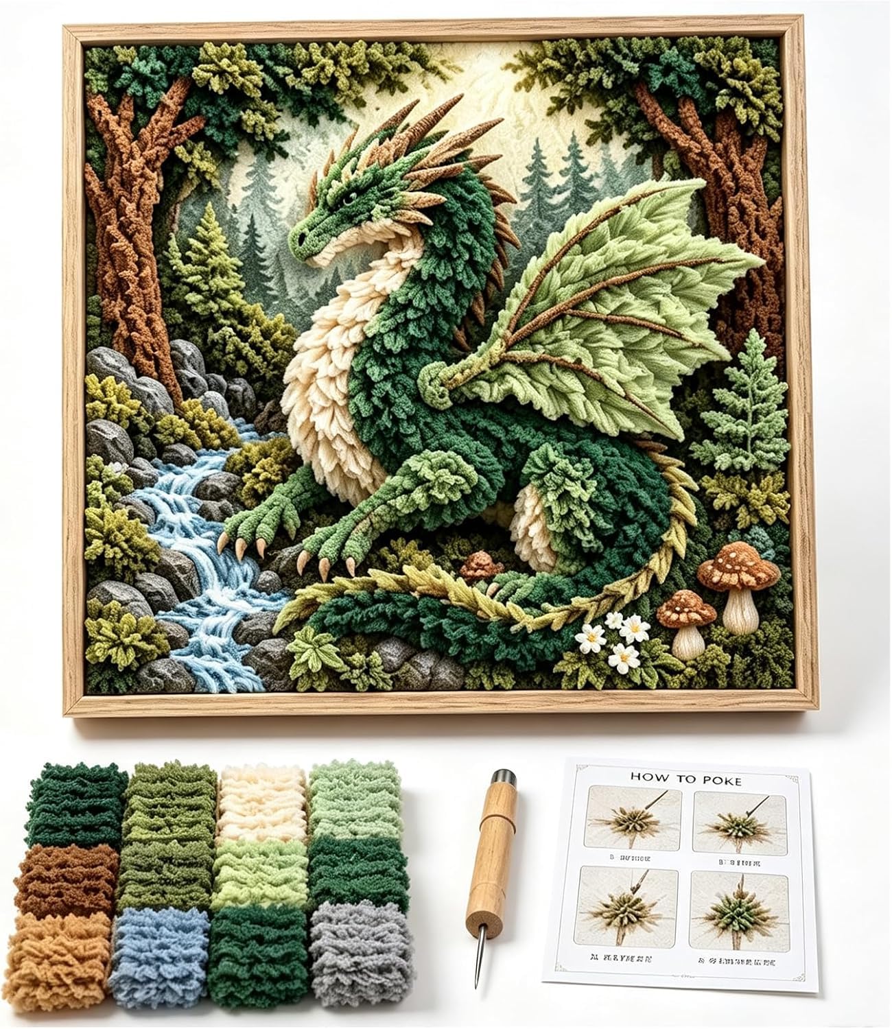 Mythic Dragon Realms 3D Fabric Poke Art Kit, DIY Dragon Craft Decor, 3D Fabric Poke Art Kit with Layered Texture, Beginner-Friendly Poke Craft for Relaxing DIY Projects, Fantasy Home Decor，*A