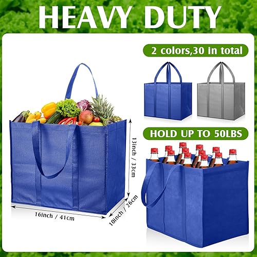 Miniatura 9 de Hillban Paquete de 30 bolsas de comestibles reutilizables a granel, bolsas de compras grandes, lavables, plegables, resistentes, bolsas de