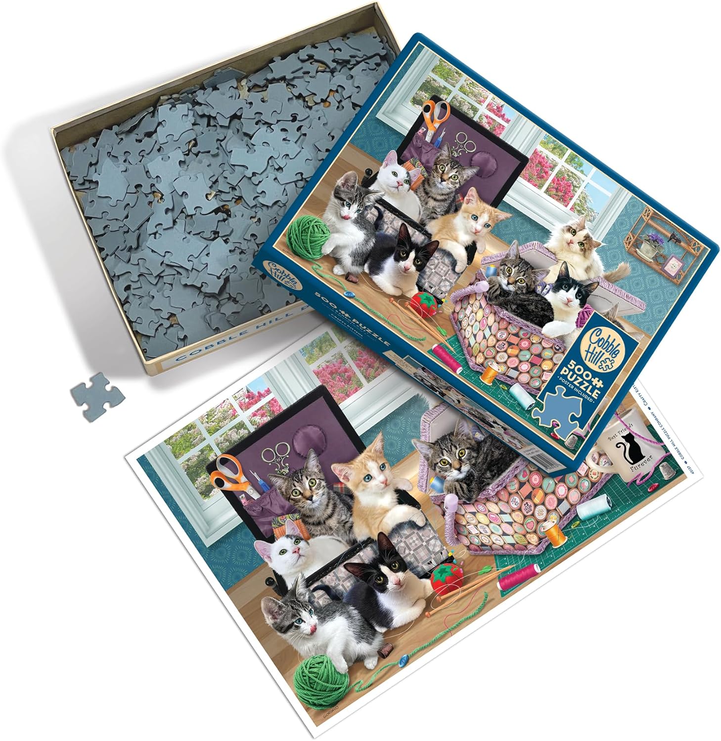 Cobble Hill 500 Piece Puzzle - Crafty Kittens - Sample Poster Included