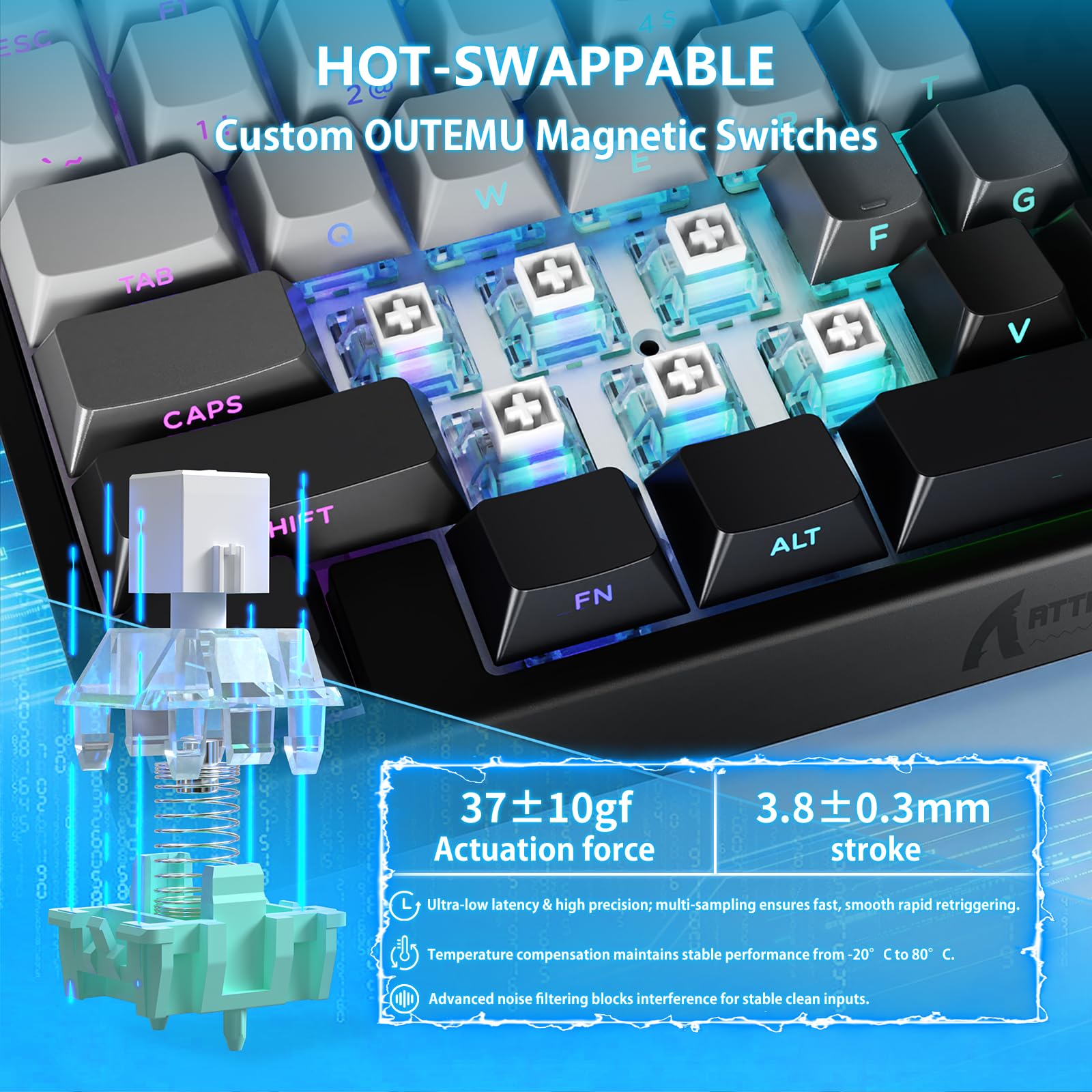 MAMBASNAKE ATTACK SHARK M36 HE Tastiera Gaming Monoposto 8000Hz Rapid Trigger, 36 Tasti Cablati Interruttore Magnetico, Precisione RT 0,01mm, SOCD & DKS, Retroilluminazione RGB, PC/Mac, Chiaro Di Luna