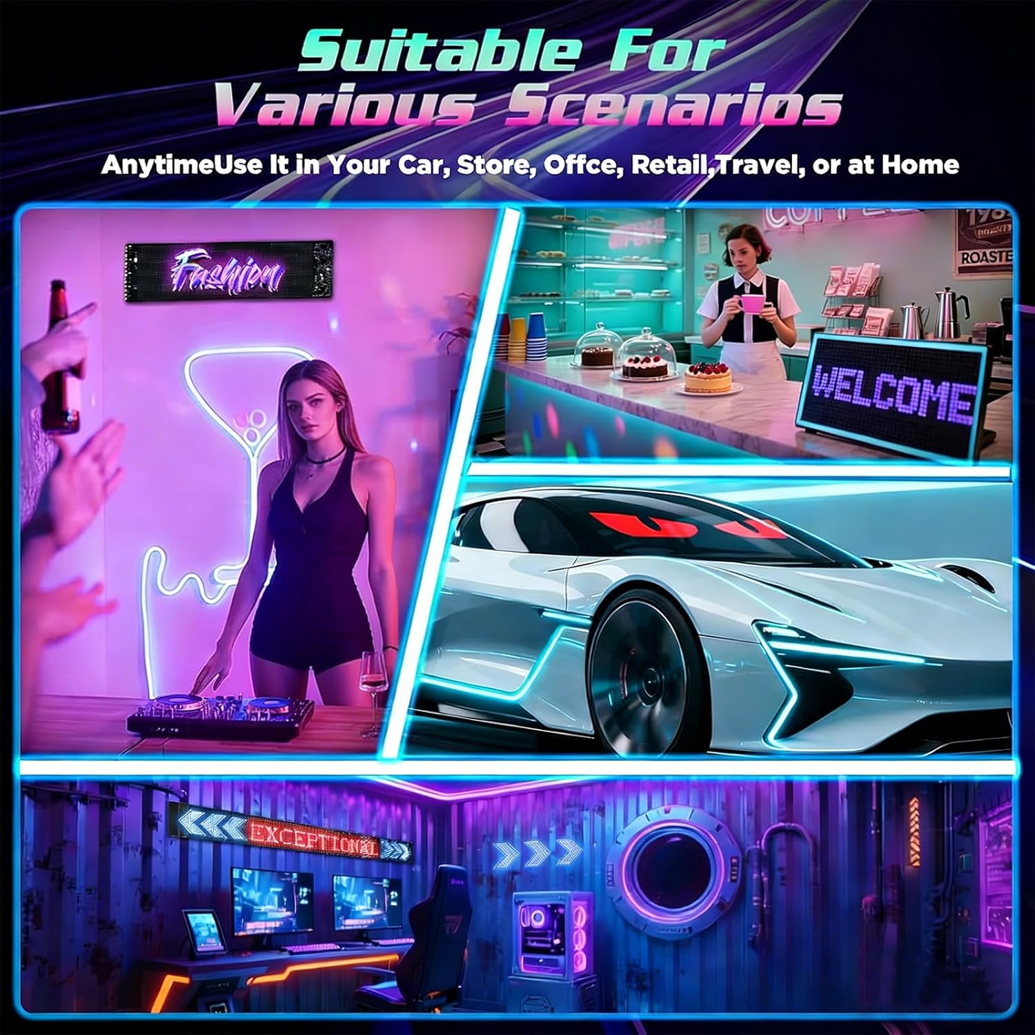 Devil's Eye LED Light 2 Pack, 23.42×4.72" Windshield Programmable LED Matrix Panel, Customizable Display with Remote and Bluetooth App Control for Cars Trucks SUVs