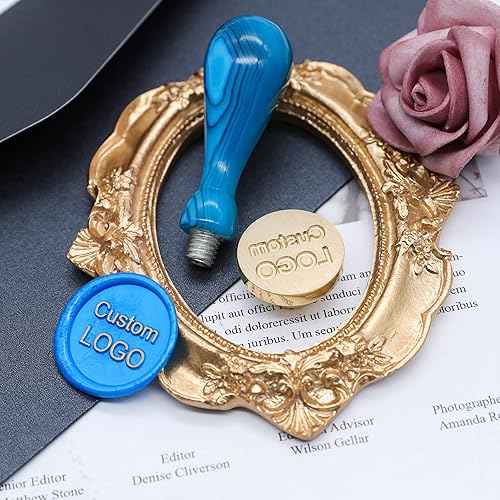 Miniatura 5 de SWANGSA Sello de cera personalizado, mango de ónix azul, sello de sellado personalizado, ideal para decorar invitaciones de boda, fiesta, embalaje