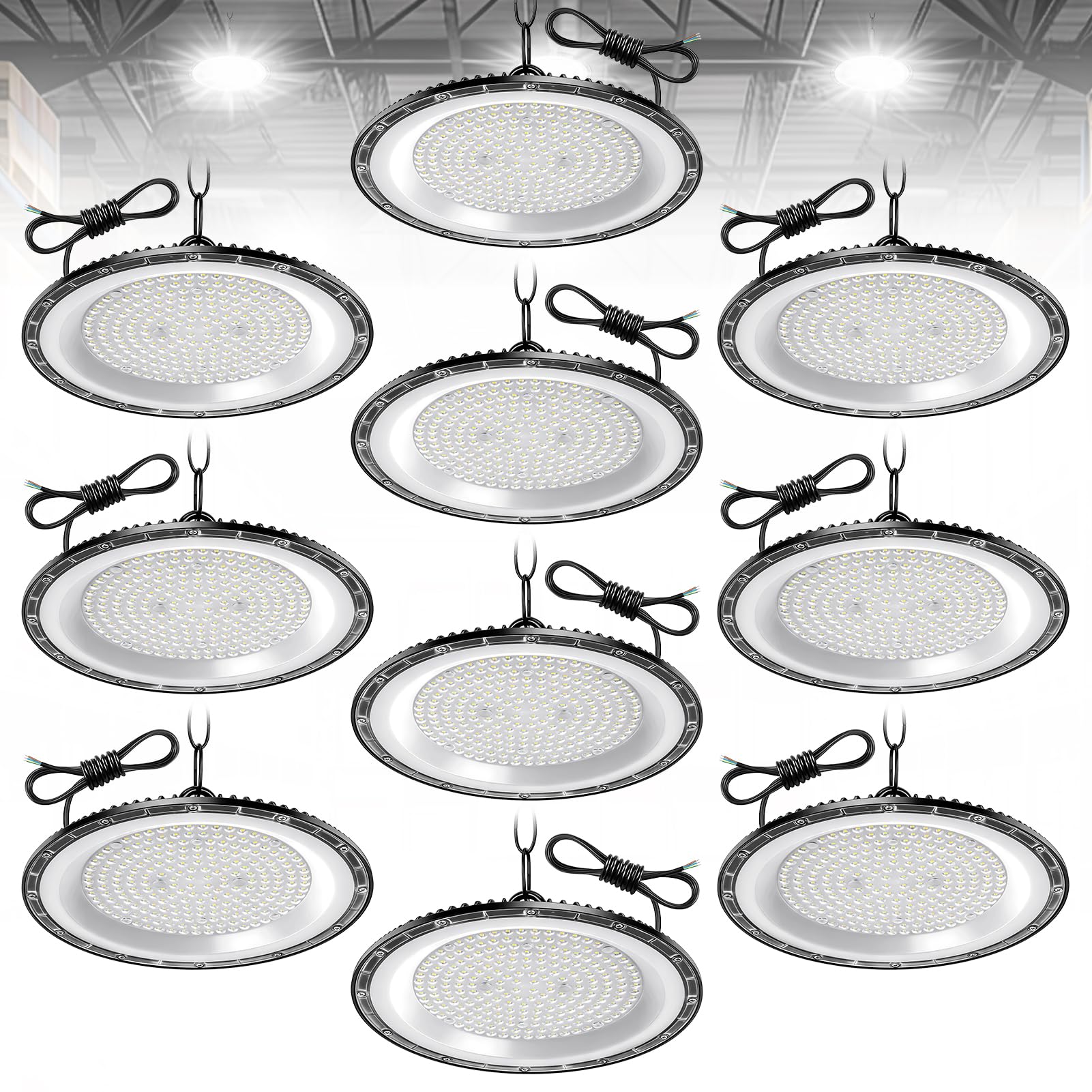 Ankishi 10 Pack 300W UFO LED High Bay Light,30000LM 6500K Cool White UFO LED Workshop lamp,IP65 Waterproof Industrial lamp high Bay Light for Factories,Garage,Warehouse