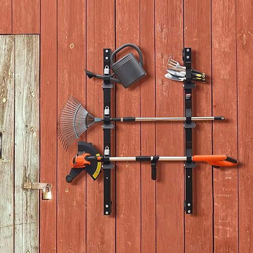 Miniatura 8 de VEVOR Rejilla para recortadora, 3 lugares, soporte para remolque, con bloqueo de contraseña de aleación de zinc, montado en la pared o montaje en