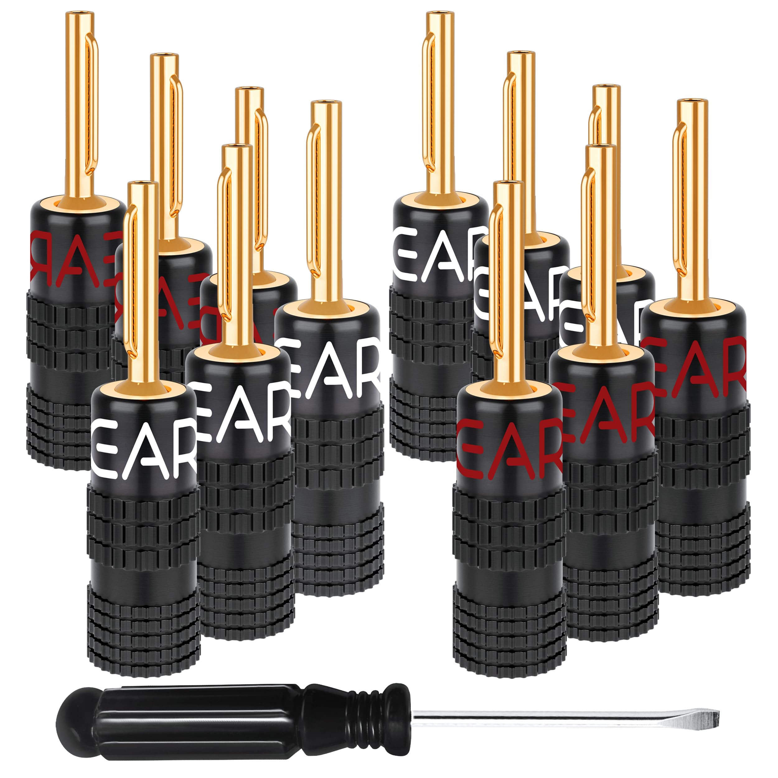GearIT Banana Plugs for Speaker Wire (6 Pairs, 12 Pieces), Pin Plug Closed Screw Type, 24K Gold Plated Connectors, Banana Pins (Support 12 AWG to 20 AWG Wires)