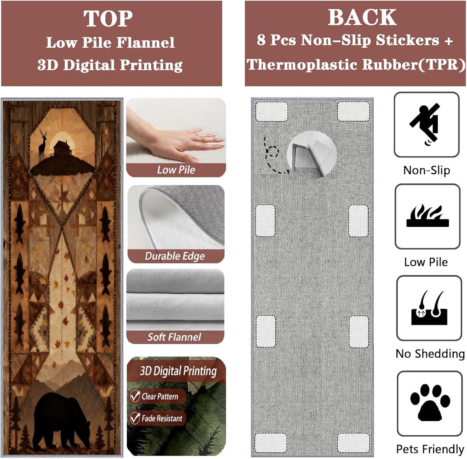 Native American Runner Rug,2.6x10ft,Rustic Decor Bear Print Entrance Rug, Fade Resistant Non-Shedding Non-Slip Carpets, Foldable Machine Washable Absorbent Floor Mat for Front Porch-Aa15