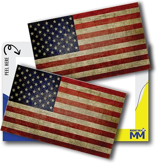 Weathered American Flag Stickers, 3x5 Inch, 2 Pack, American Flag Decals for Trucks, Adhesive Decal Sticker, Show Patriotism with Style, Heavy Duty Adhesion to Car Window, Bumper, Made in USA