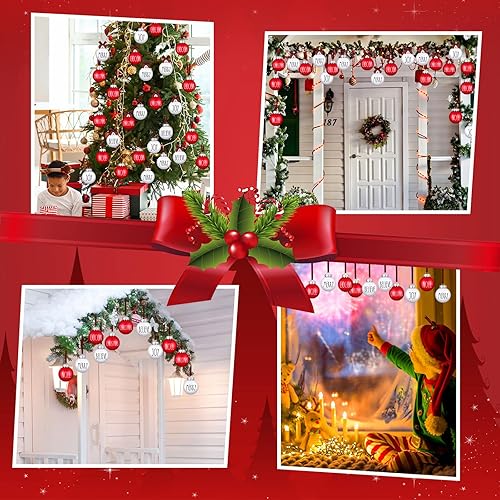 Miniatura 5 de Liliful Adornos de Navidad con patrón de Feliz Decoración de árbol de Navidad con lazos a cuadros de búfalo, bola colgante, decoración de Navidad,