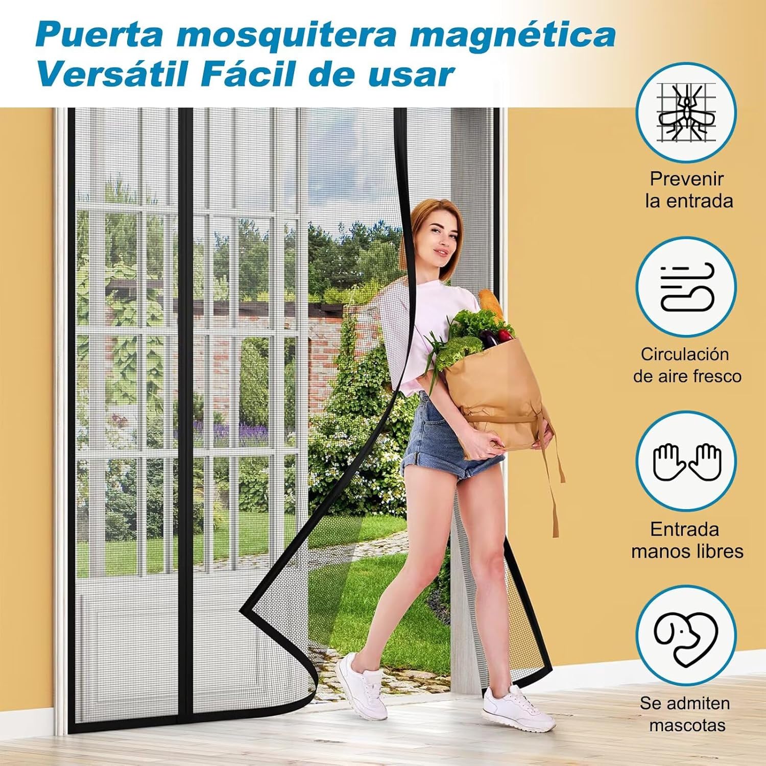 Upgraded Fiberglass Mesh Double Door Screen Curtain - W135xH200cm(53x79in) - Double-Sided Opening Screen, White Reinforced Mesh - for Sliding Door, Large Front/Back Patio Doors