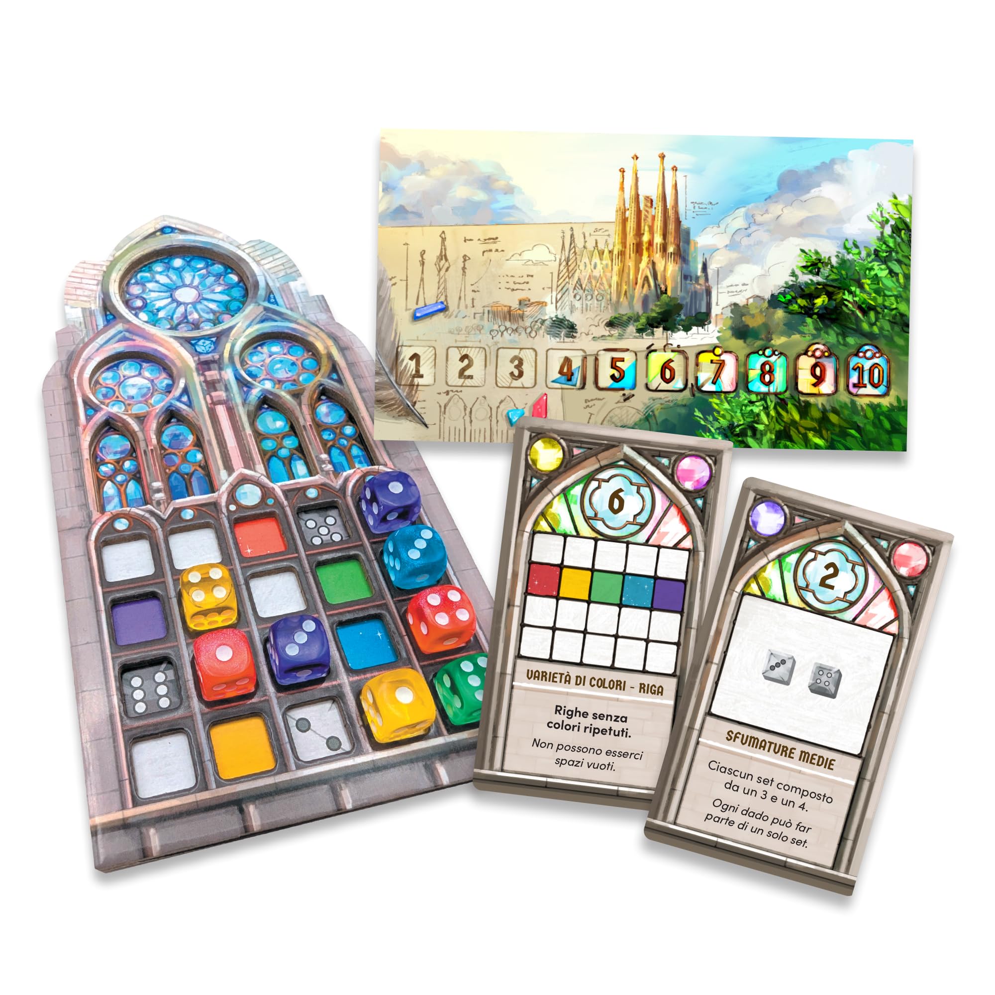 Cranio Creations - Sagrada, druga edycja - gra w kości i kolorowe witraże - ponowne wydanie sławnej gry planszowej dla rodzin - wiek 10+ - dla 1-4 graczy - wydanie w języku włoskim