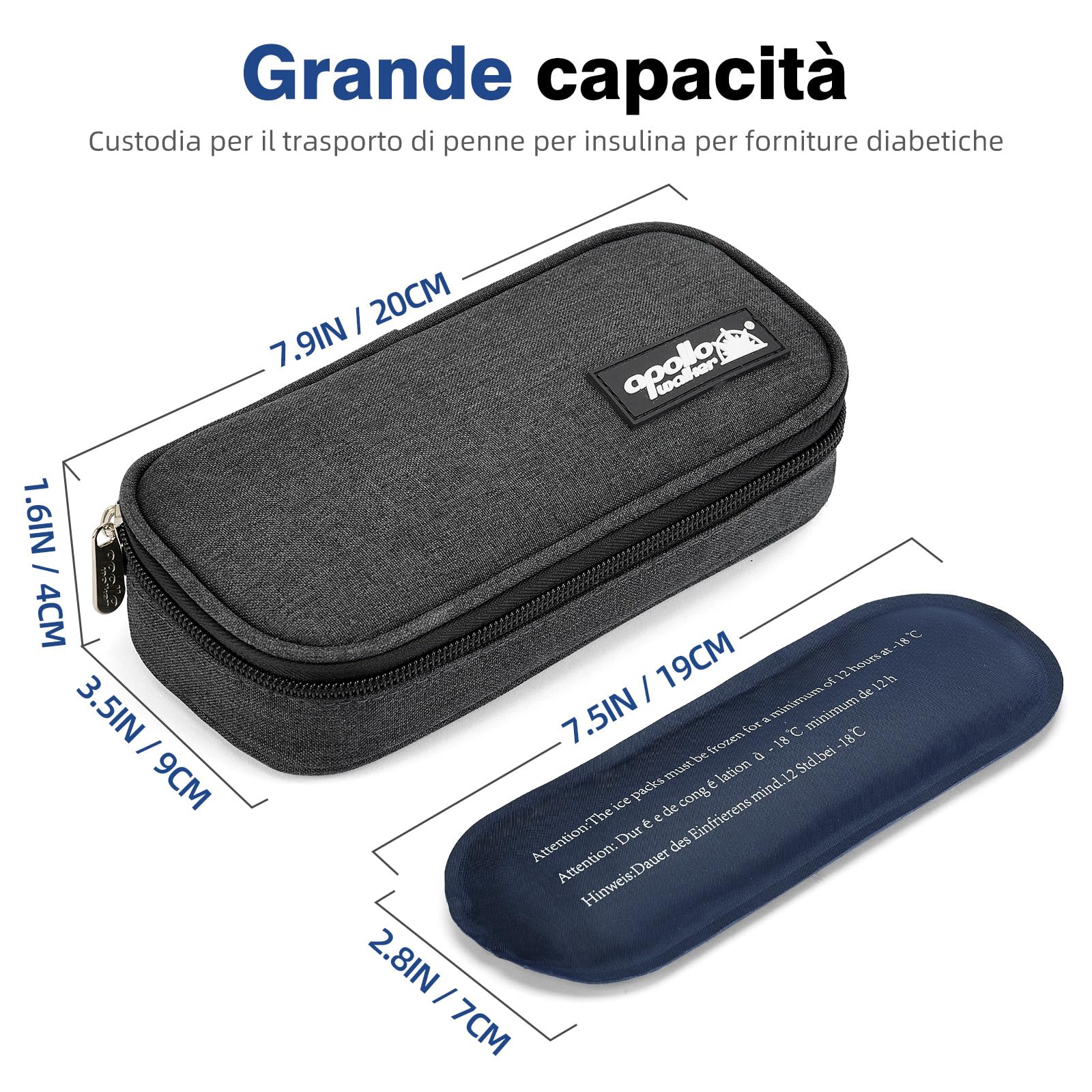 apollo walker Borsa Frigo per Insulina per Farmaci Diabetici - Organizer Portatile con 2 Borsa Frigo Piccola, Borsa Termica Fodera Isolante e Astuccio Termico per Insulina(nero)