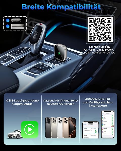 Mini Wireless CarPlay Geräte mit Auto GPS Navigation – Musikwiedergabe und Telefonieren, Umrüstung von kabelgebunden auf kabellos, kompatibel mit Apple iPhone iOS 10+ und kabelgebundenem CarPlay - 4