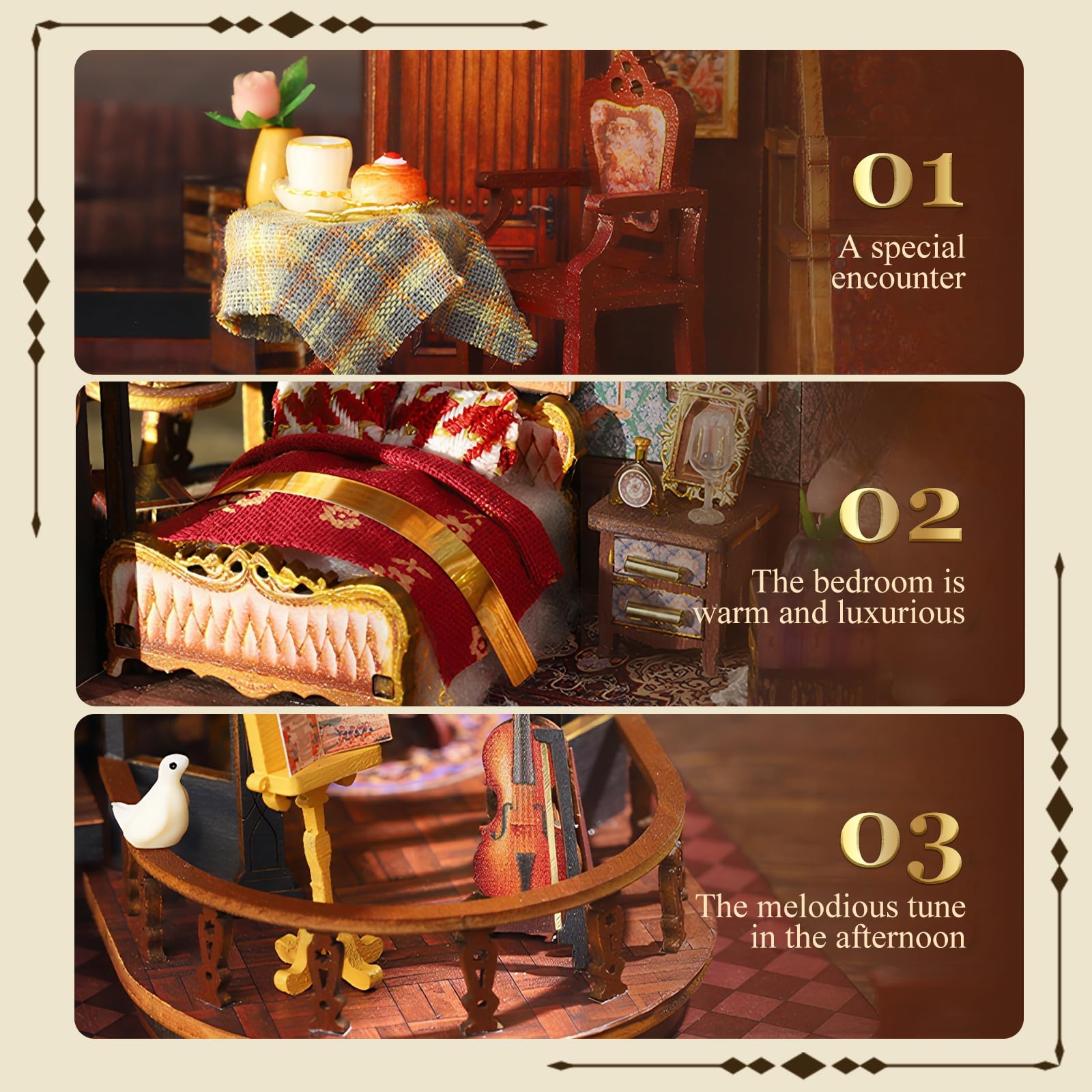 DIY Miniature House Kit, Mini Cabin House 3D Wooden Puzzles Dollhouse Bookshelf Insert Decor Alley - Image 4