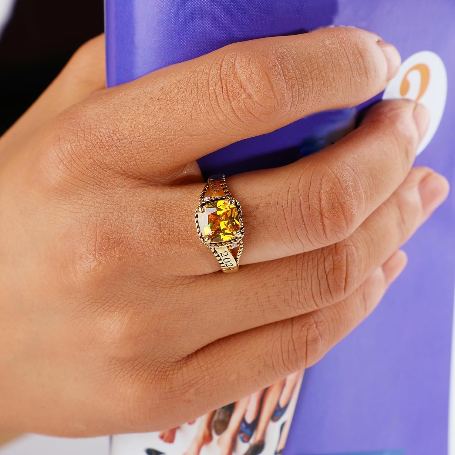 Official Mementos USA Premium Class Ring Authentic Class Ring for Women – Bold Collection – Genuine Silenium, 925 Sterling Silver or 10KT Gold – Customized High School College University Women's Class Ring – Graduation Gifts