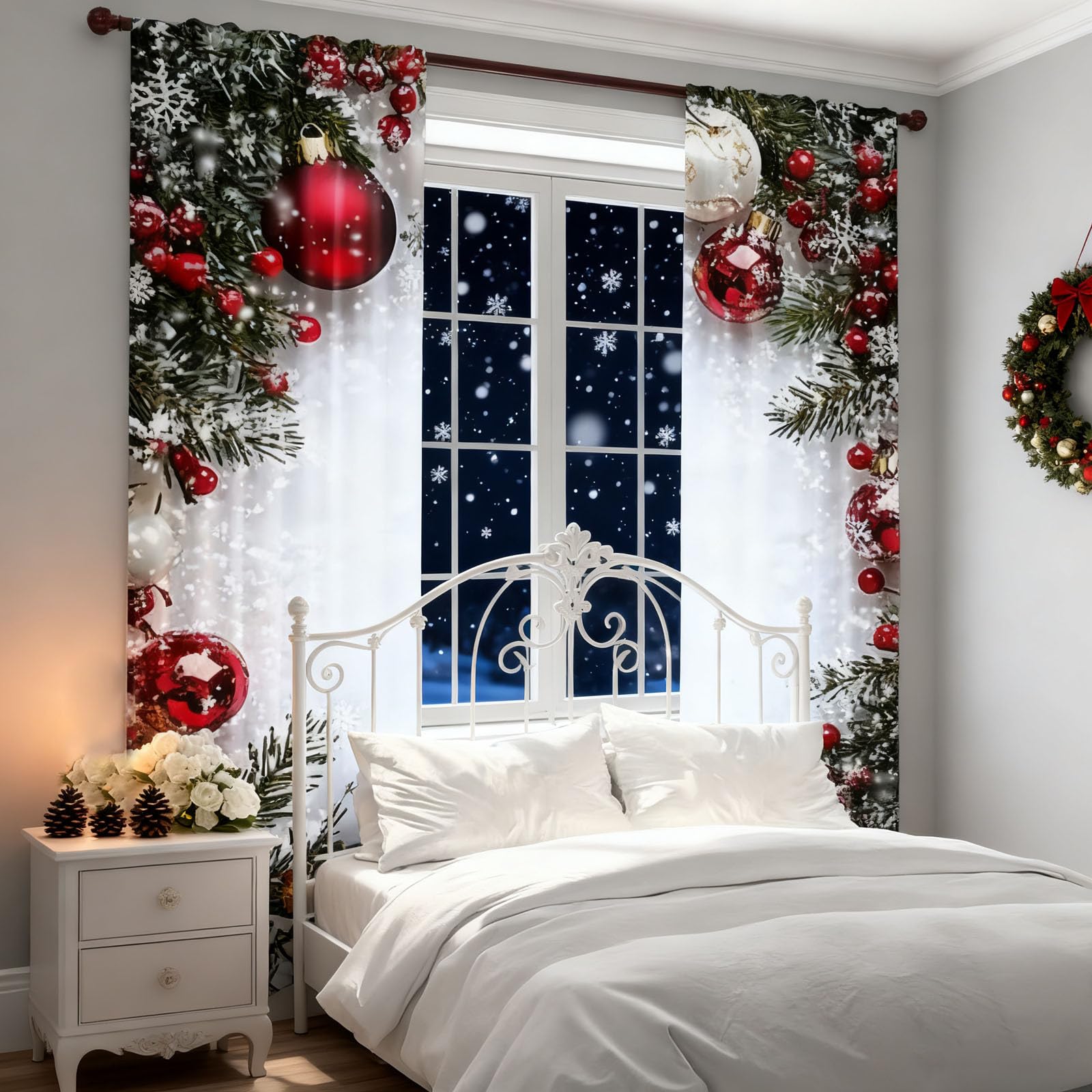 Weihnachtsvorhang, Blickdichte Vorhänge Weihnachten Deko Übergardinen 2er Set Verdunklungsvorhänge mit Ösen Schlafzimmer Wohnzimmer Küche Gardinen Thermovorhänge Kälteschutz, 100x220 cm (BxH)