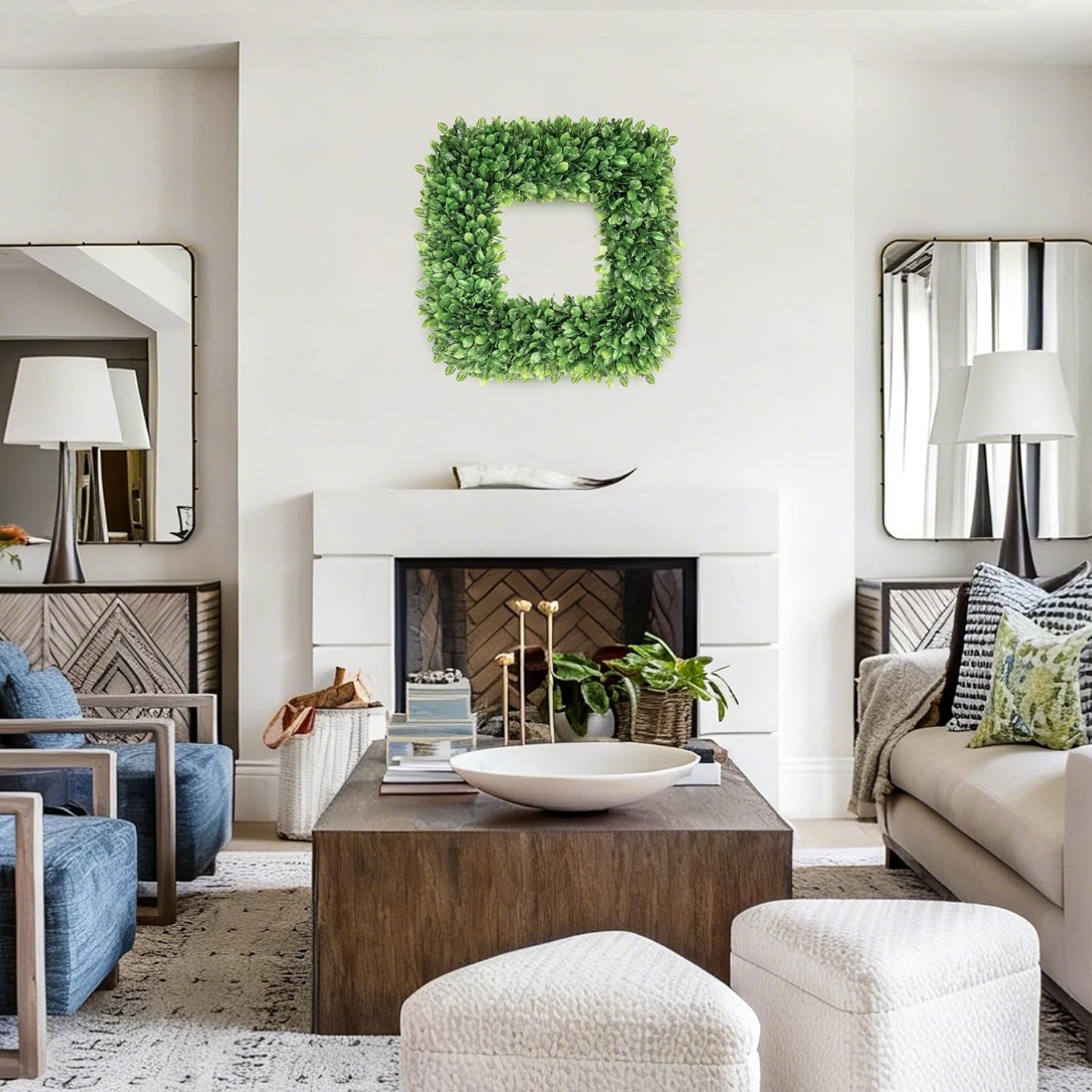 24 Inch Large Boxwood Wreath, Spring Summer Artificial Green Wreaths for Front Door Farmhous Wedding Window Hanging Wall All Year Round Indoor & Outdoor St Patrick's Day Decor - Image 8